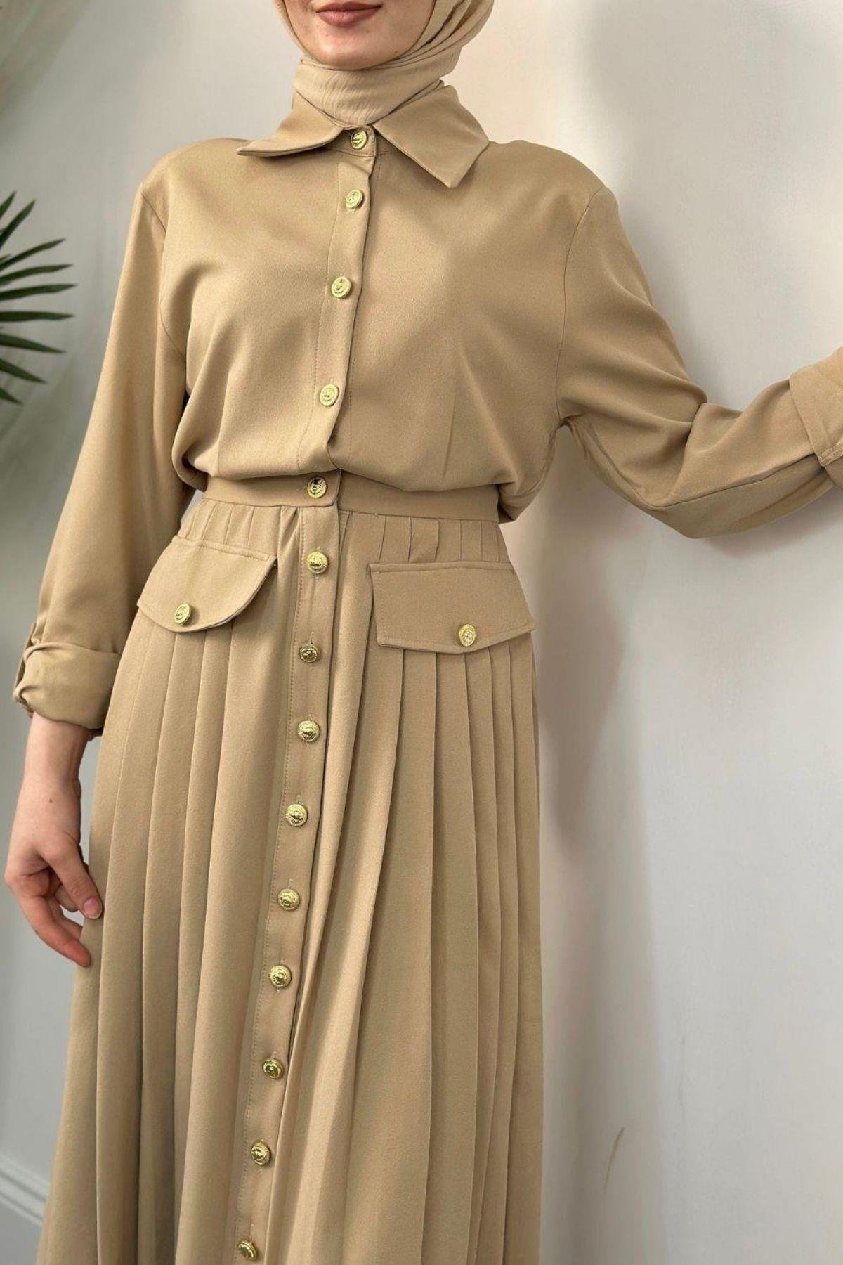 Paris Elbise Camel, Fiyatları Haza Moda | Tesettür Giyim | Paris Elbise Camel