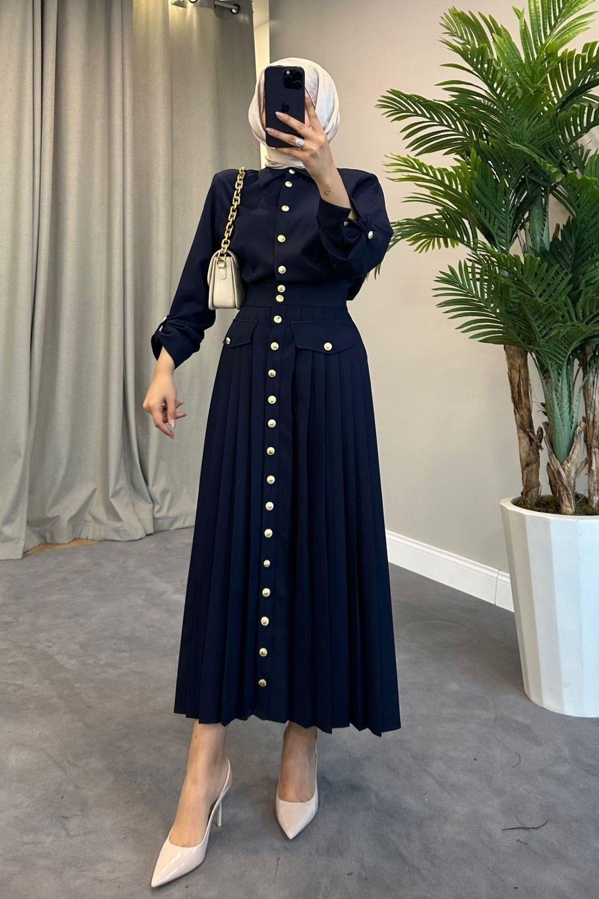 Paris Elbise Lacivert, Fiyatları Haza Moda | Tesettür Giyim | Paris Elbise Lacivert