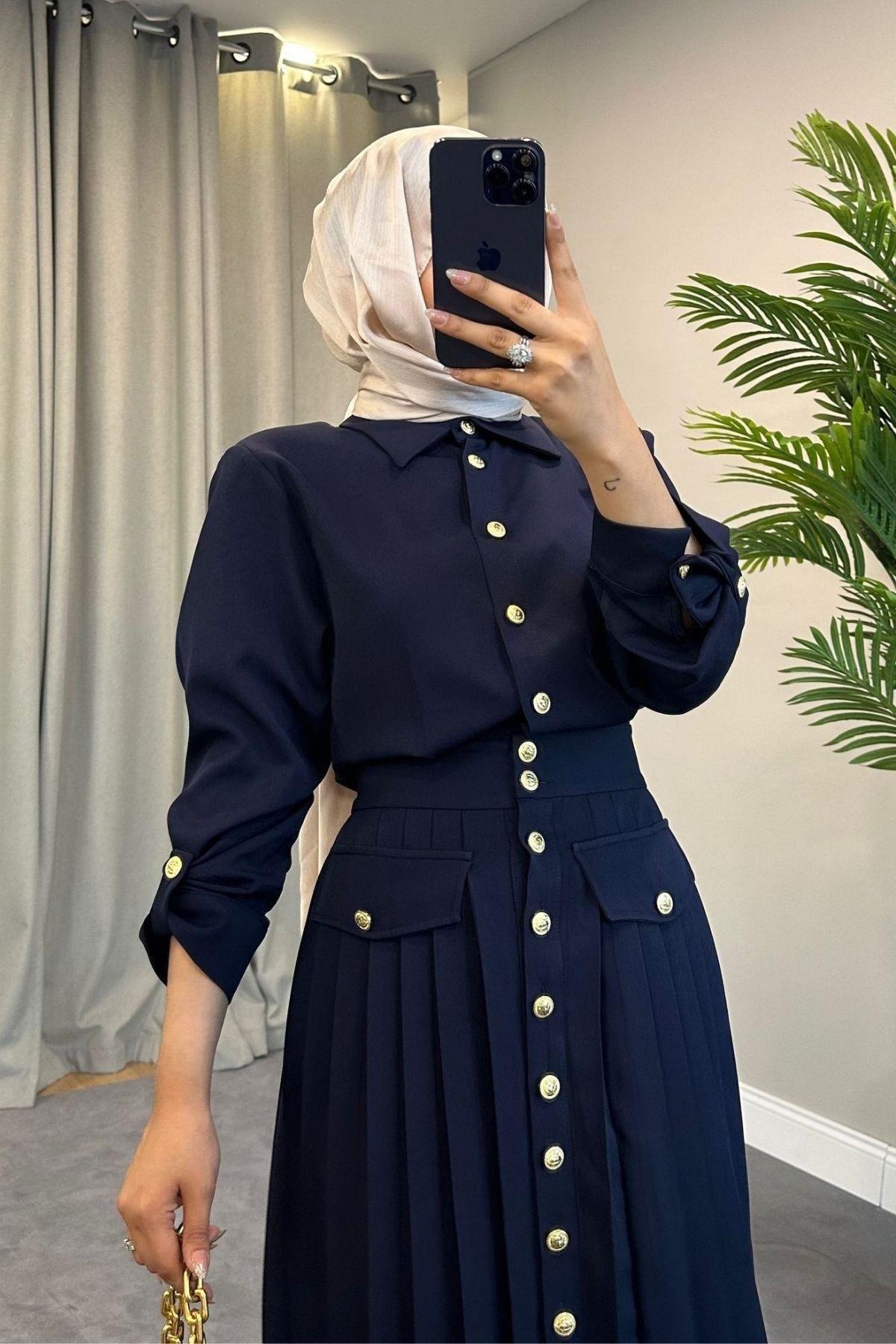 Paris Elbise Lacivert, Fiyatları Haza Moda | Tesettür Giyim | Paris Elbise Lacivert