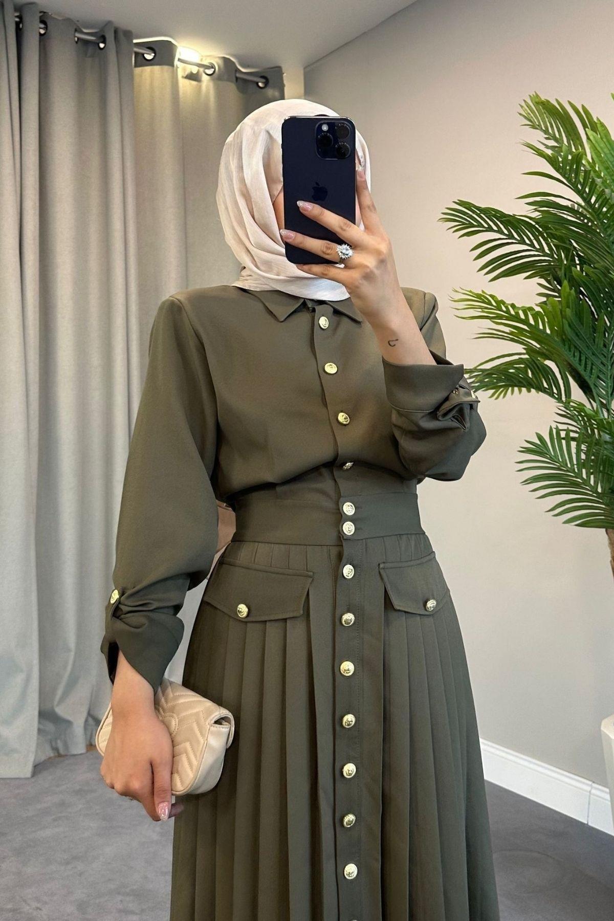 Paris Elbise Yeşil, Fiyatları Haza Moda | Tesettür Giyim | Paris Elbise Yeşil