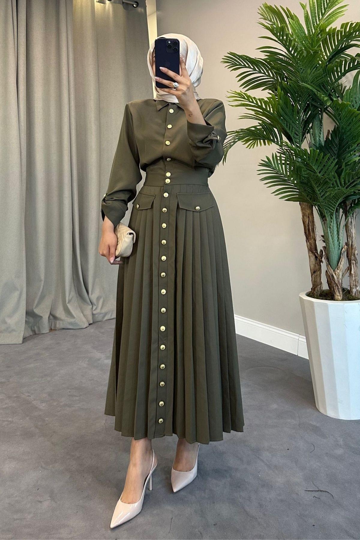 Paris Elbise Yeşil, Fiyatları Haza Moda | Tesettür Giyim | Paris Elbise Yeşil