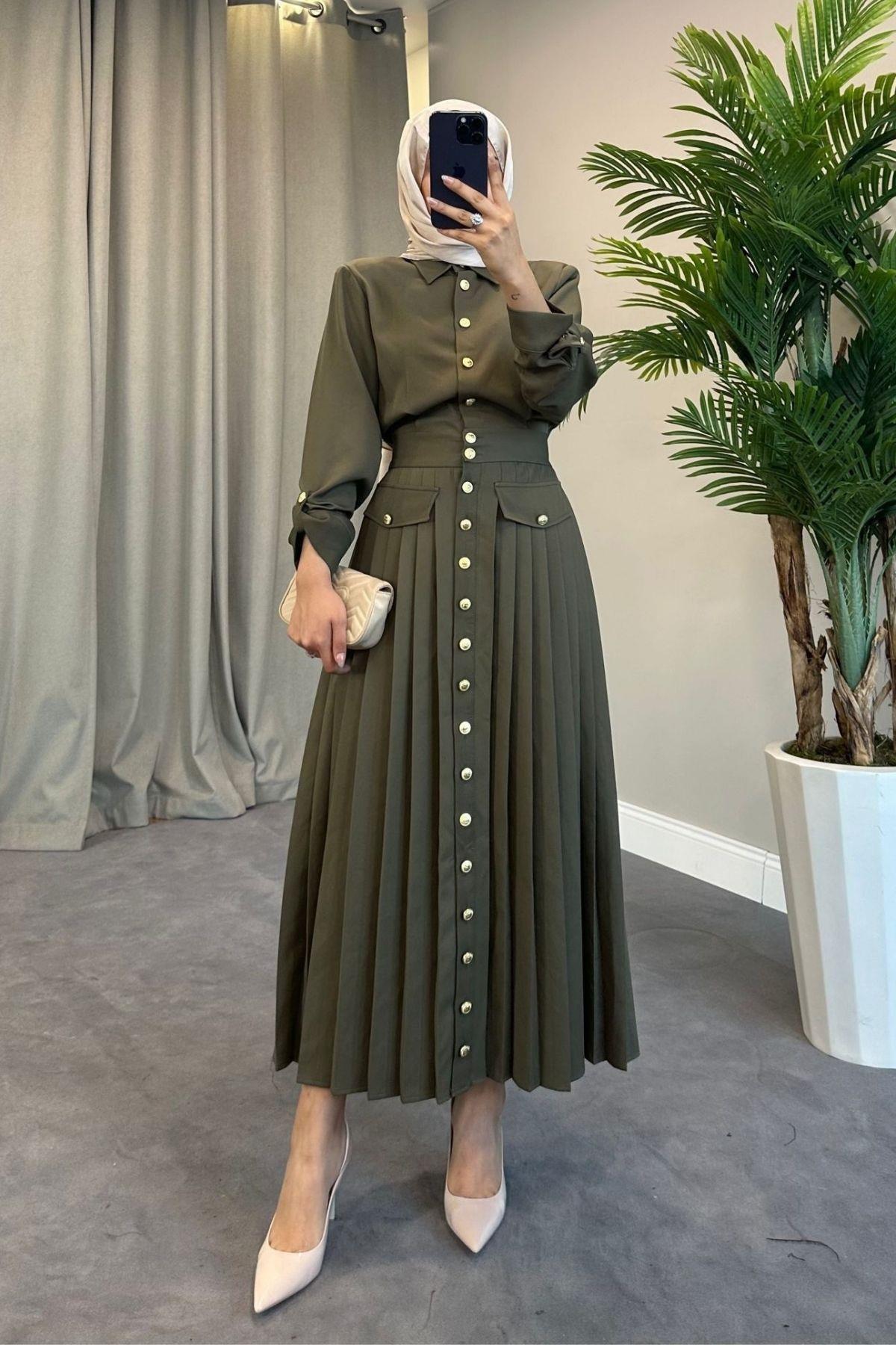 Paris Elbise Yeşil, Fiyatları Haza Moda | Tesettür Giyim | Paris Elbise Yeşil