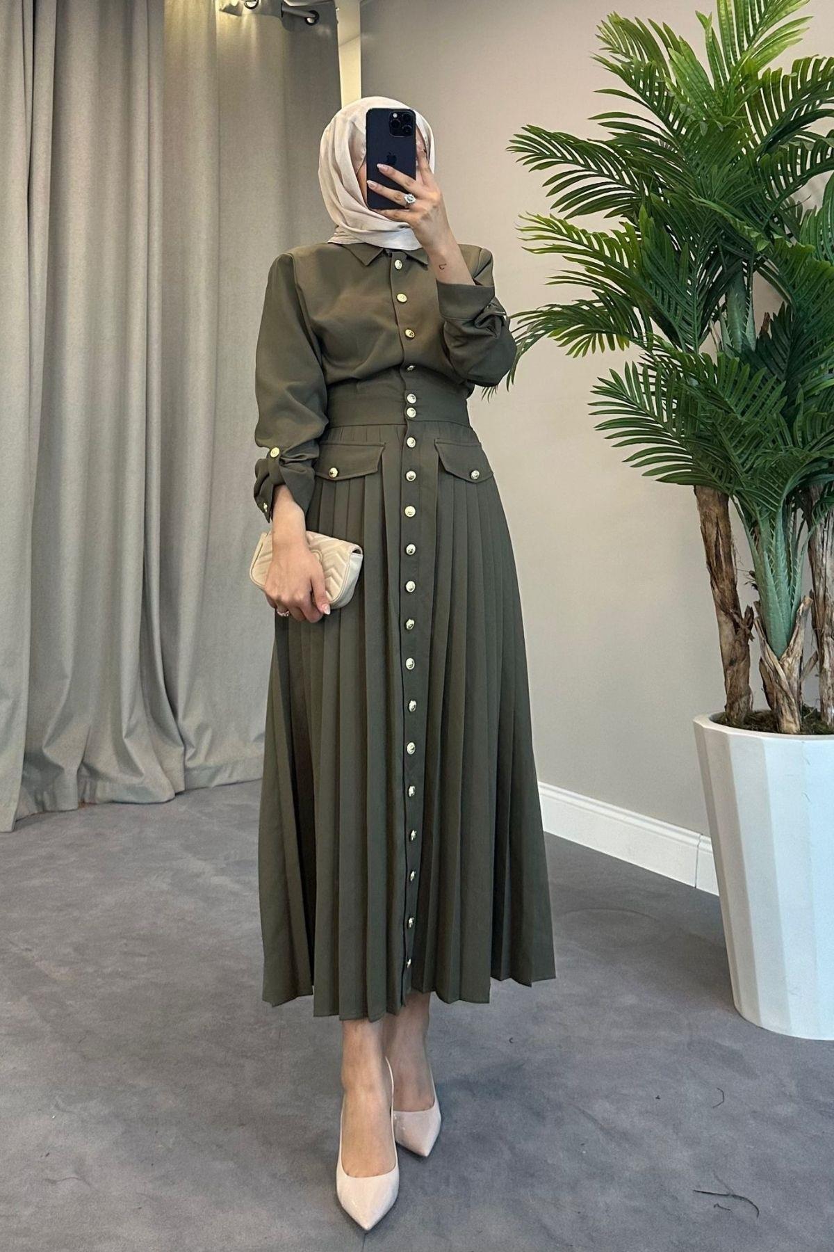 Paris Elbise Yeşil, Fiyatları Haza Moda | Tesettür Giyim | Paris Elbise Yeşil