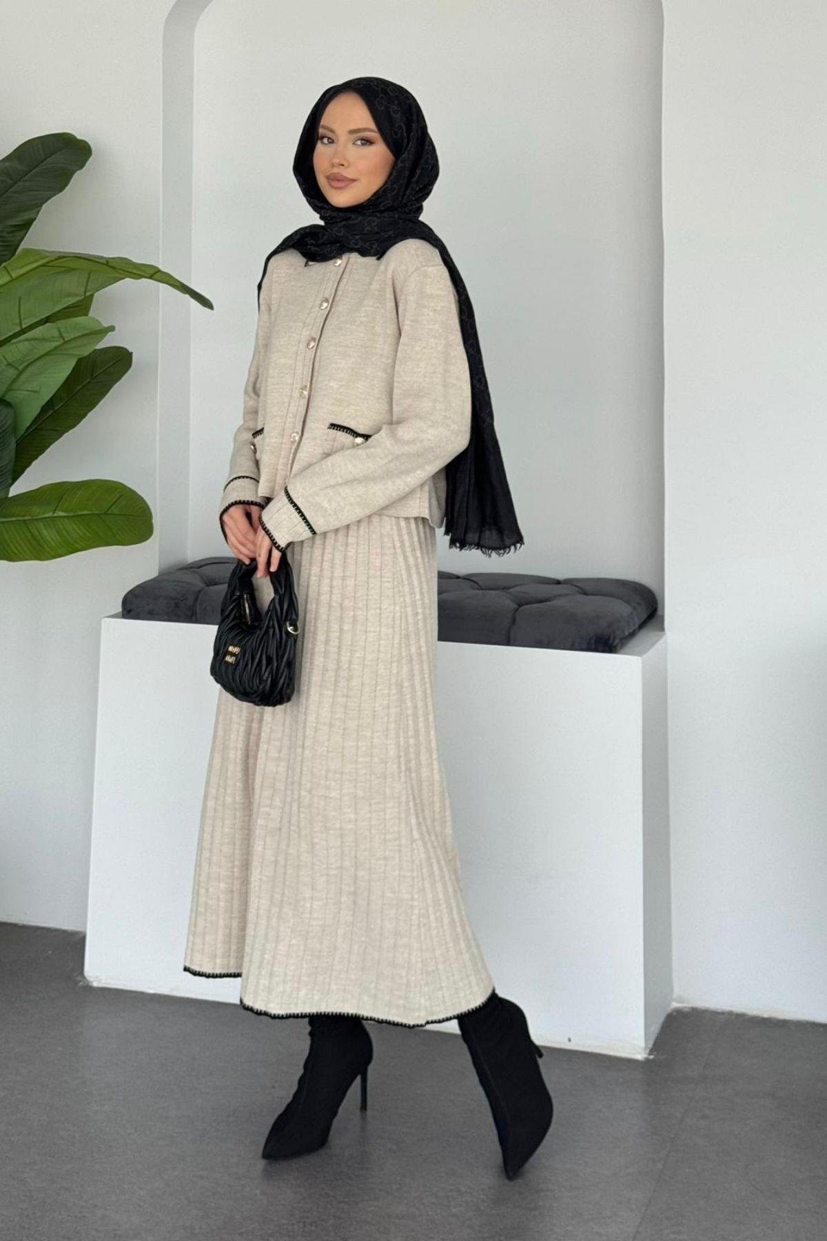 Pariss Etekli Triko Takım Bej, Fiyatları 