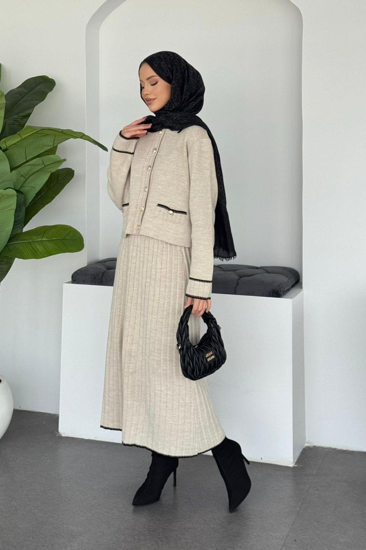 Pariss Etekli Triko Takım Bej, Fiyatları 