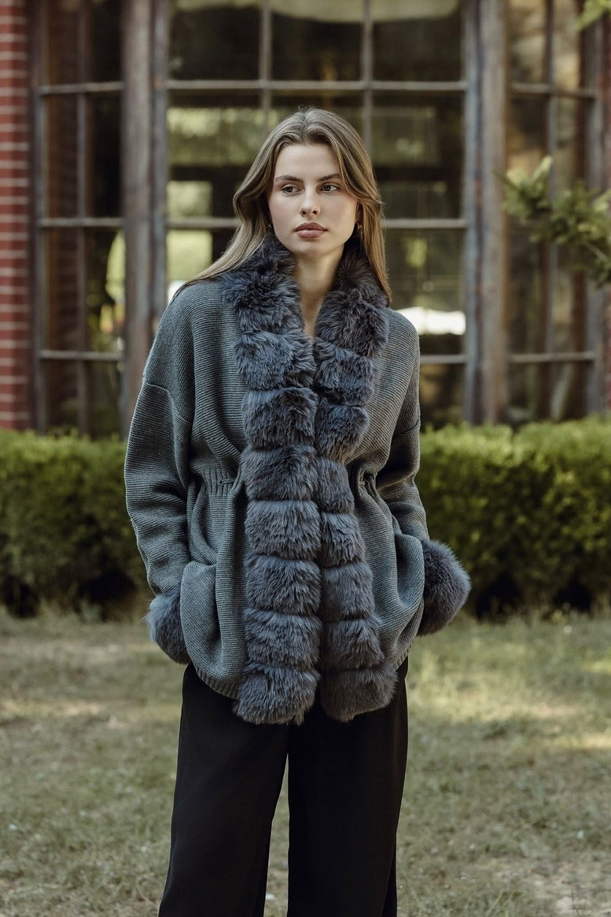 Peluş Detay Lüx Hırka Gri, Fiyatları Peluş Detay Lüx Hırka Gri | Haza Moda