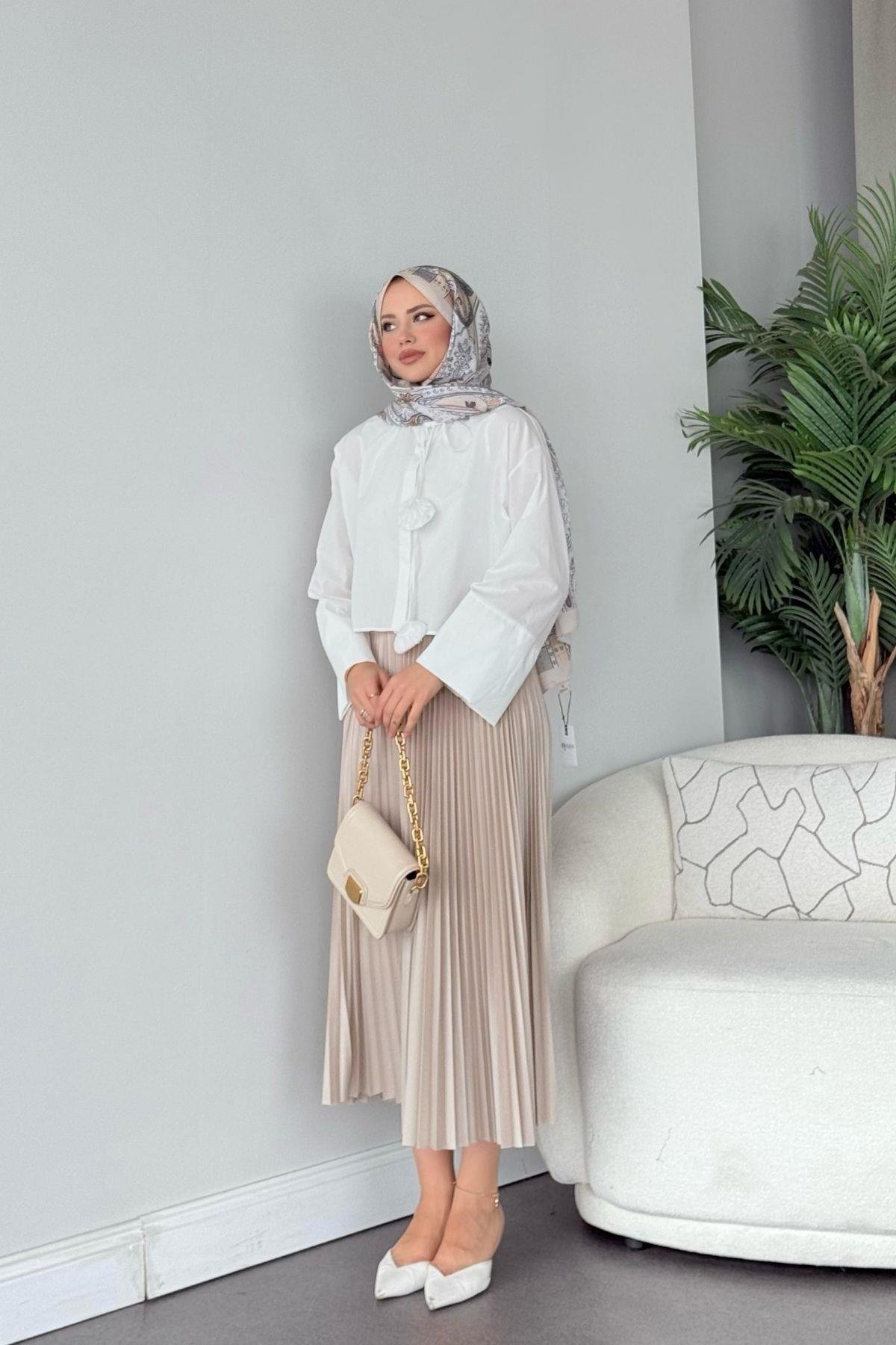 Piliseli Etek Bej, Fiyatları Piliseli Etek Bej - Haza Moda 