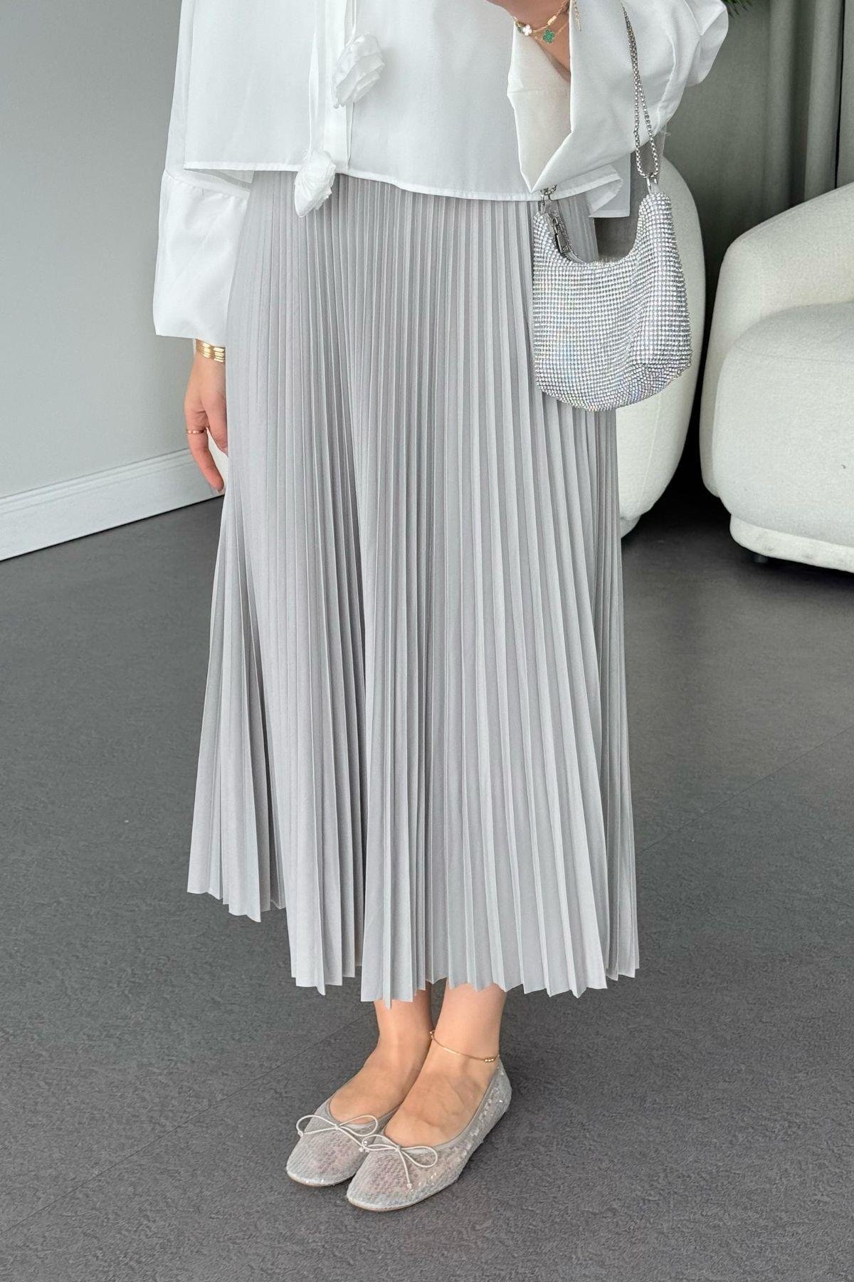 Piliseli Etek Gri, Fiyatları Piliseli Etek Gri - Haza Moda 