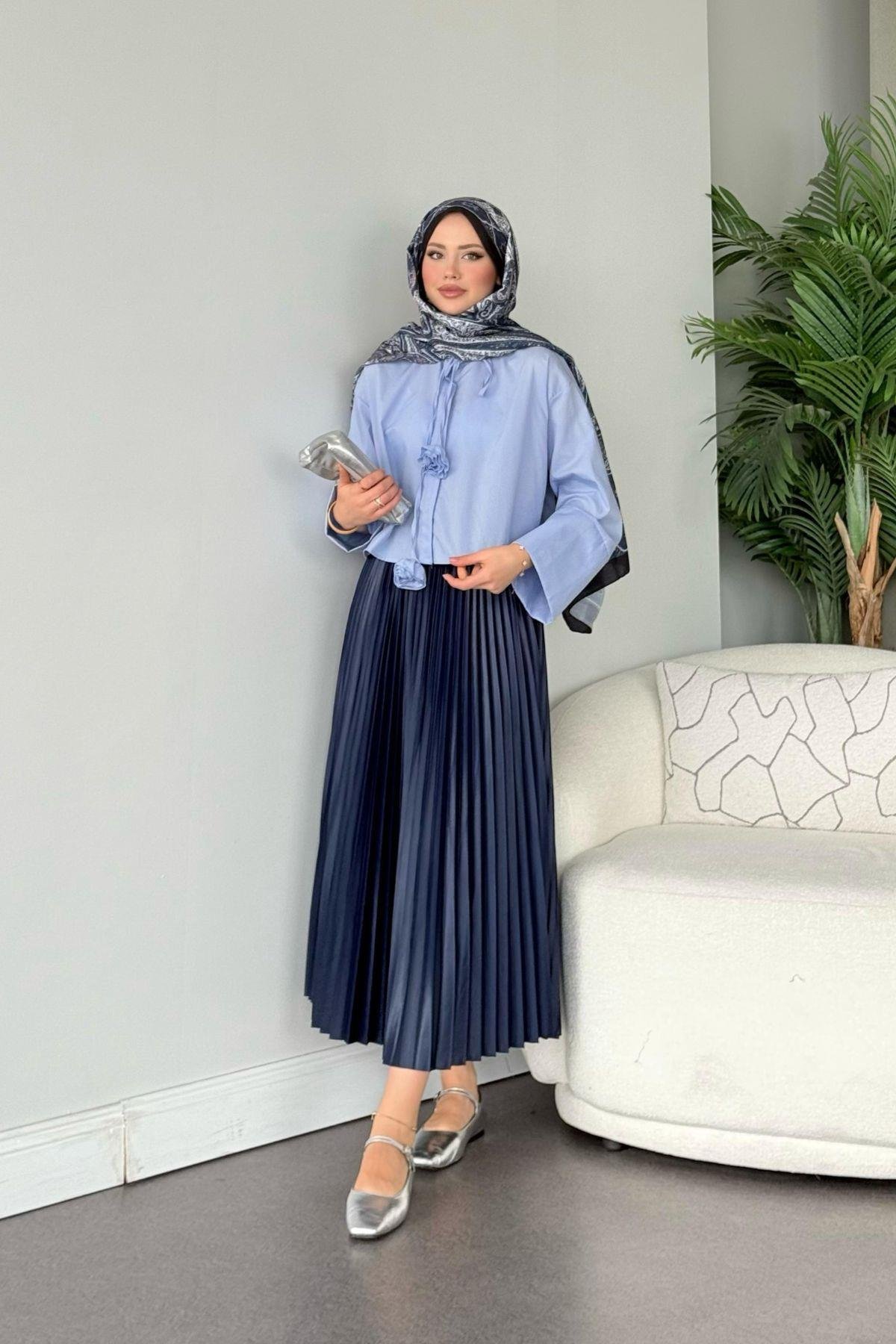 Piliseli Etek Lacivert, Fiyatları Piliseli Etek Lacivert - Haza Moda 