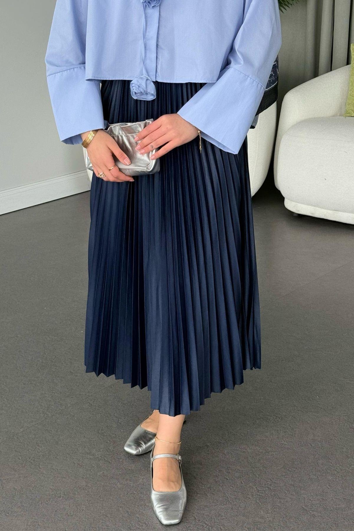 Piliseli Etek Lacivert, Fiyatları Piliseli Etek Lacivert - Haza Moda 