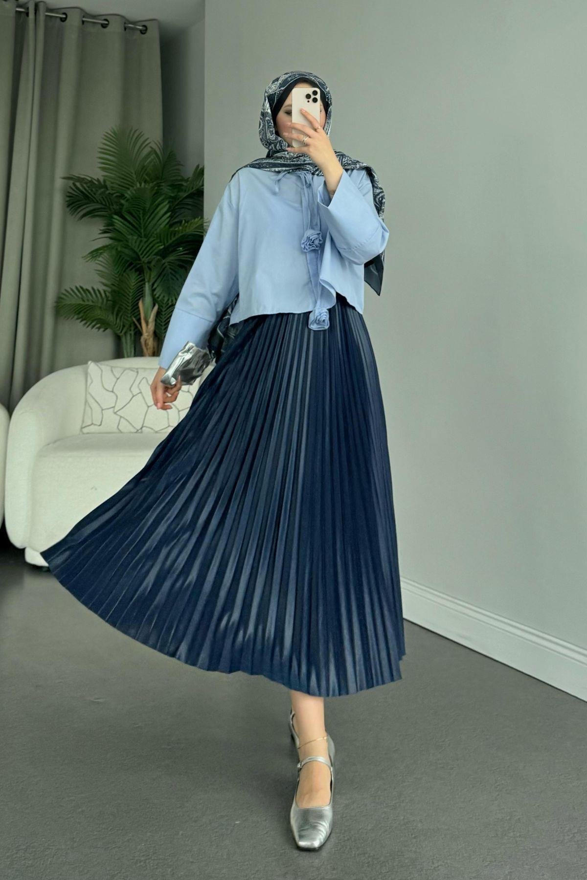 Piliseli Etek Lacivert, Fiyatları Piliseli Etek Lacivert - Haza Moda 