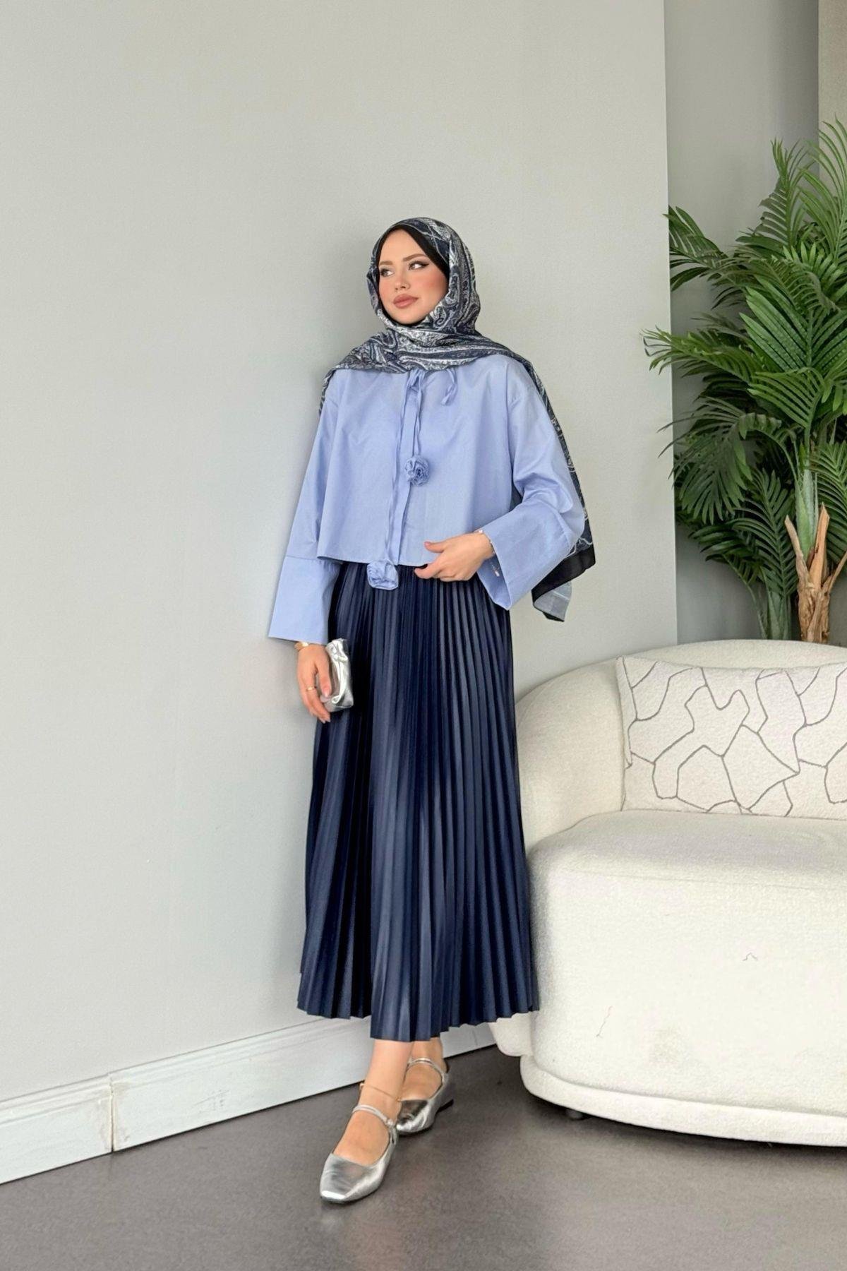 Piliseli Etek Lacivert, Fiyatları Piliseli Etek Lacivert - Haza Moda 