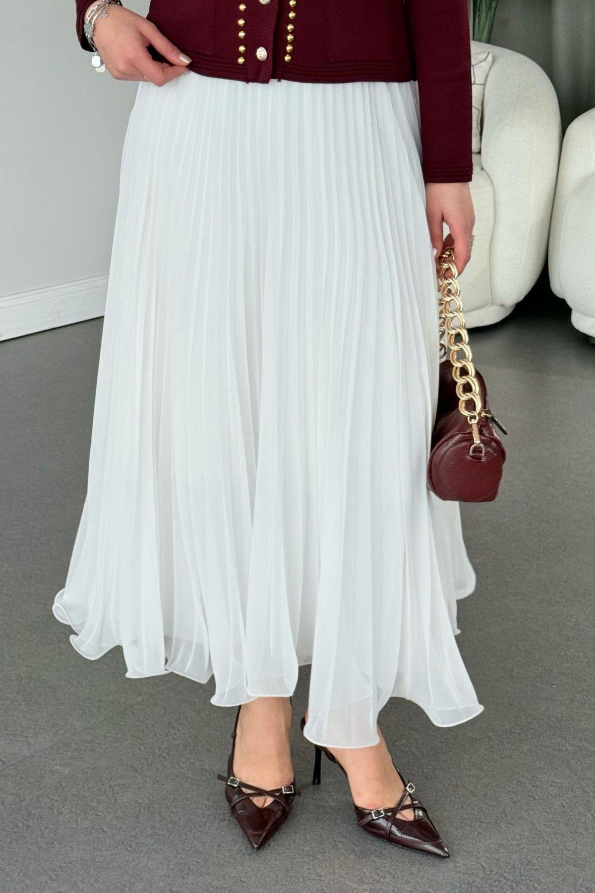 Piliseli Şifon Etek Beyaz, Fiyatları 