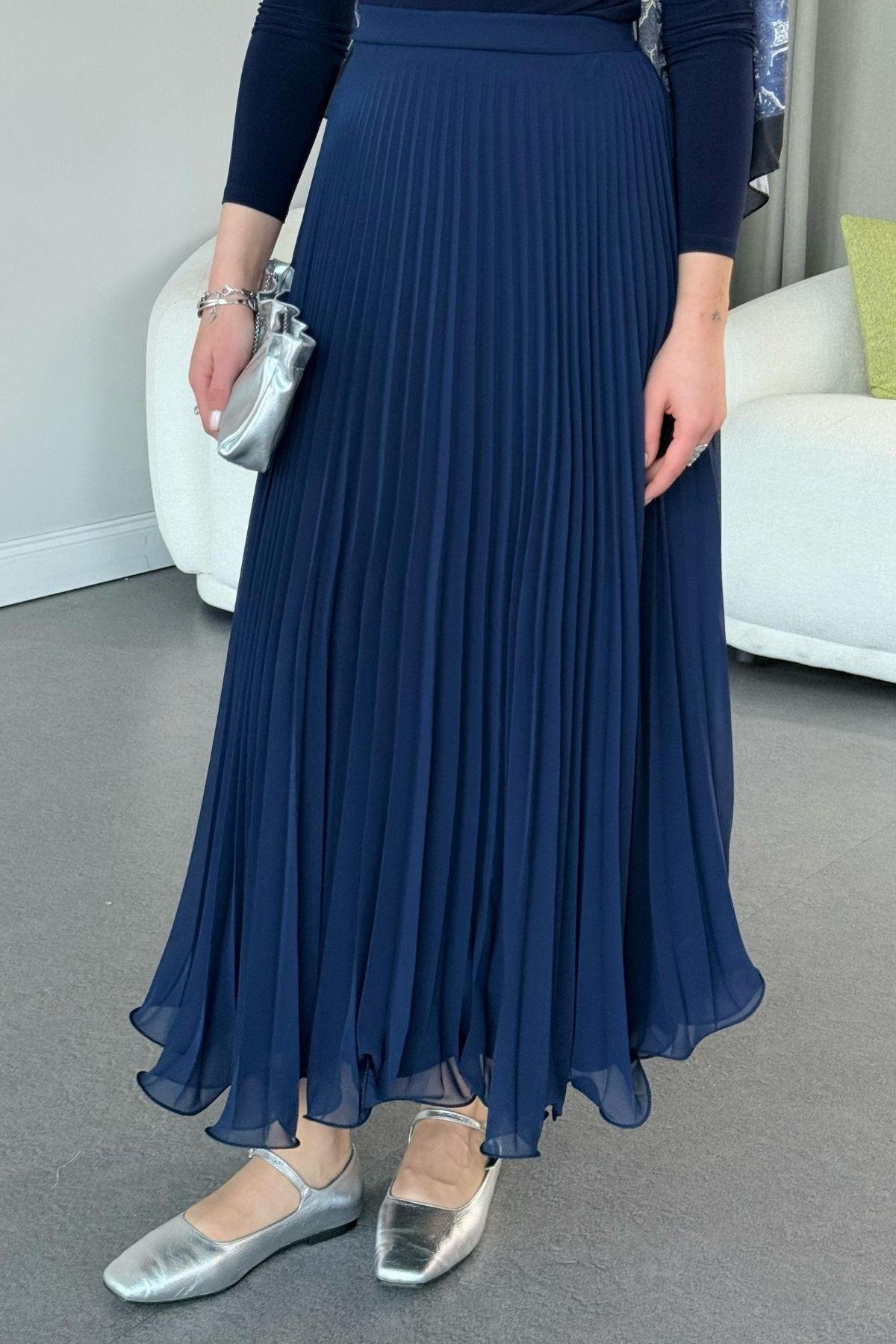 Piliseli Şifon Etek Lacivert, Fiyatları 