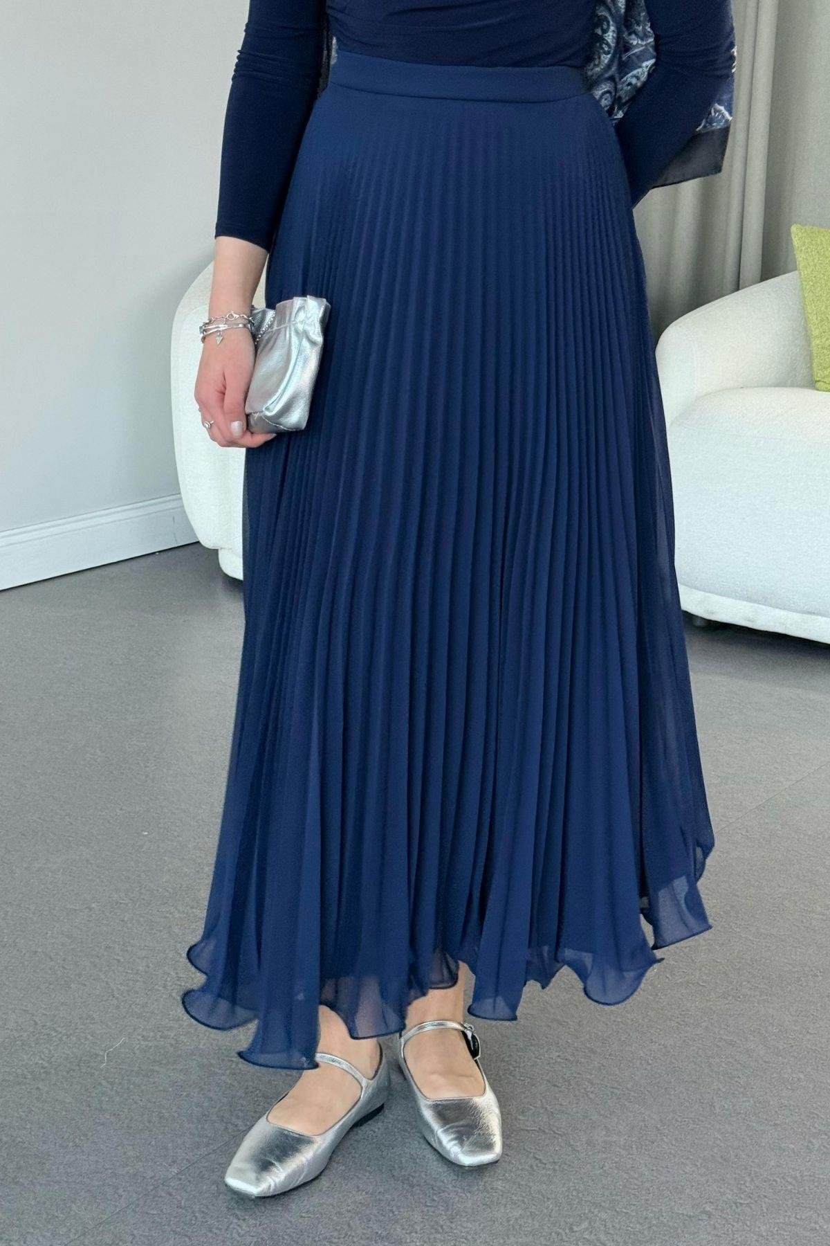 Piliseli Şifon Etek Lacivert, Fiyatları 