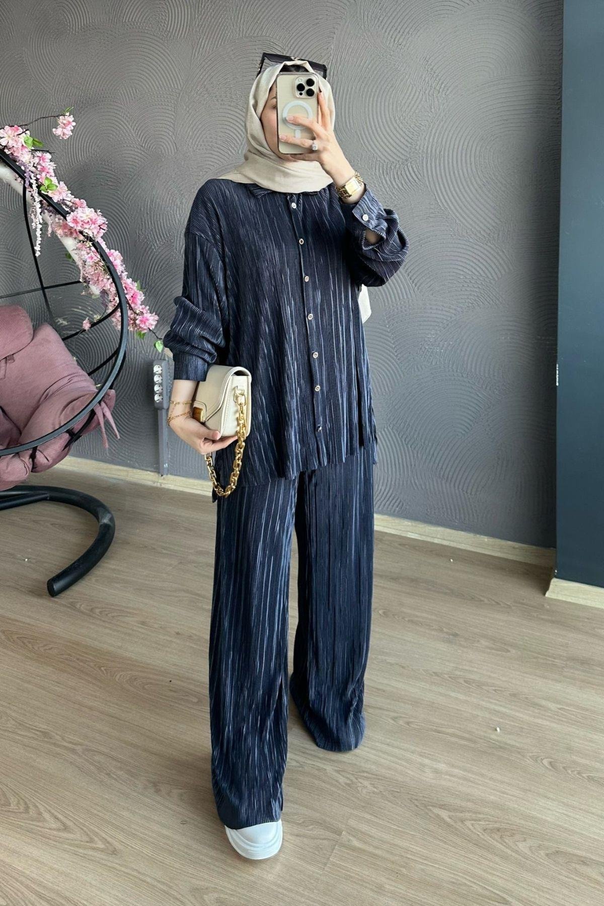 Piliseli Takım Gri, Fiyatları Piliseli Takım Gri – Haza Moda | Tesettür Giyim