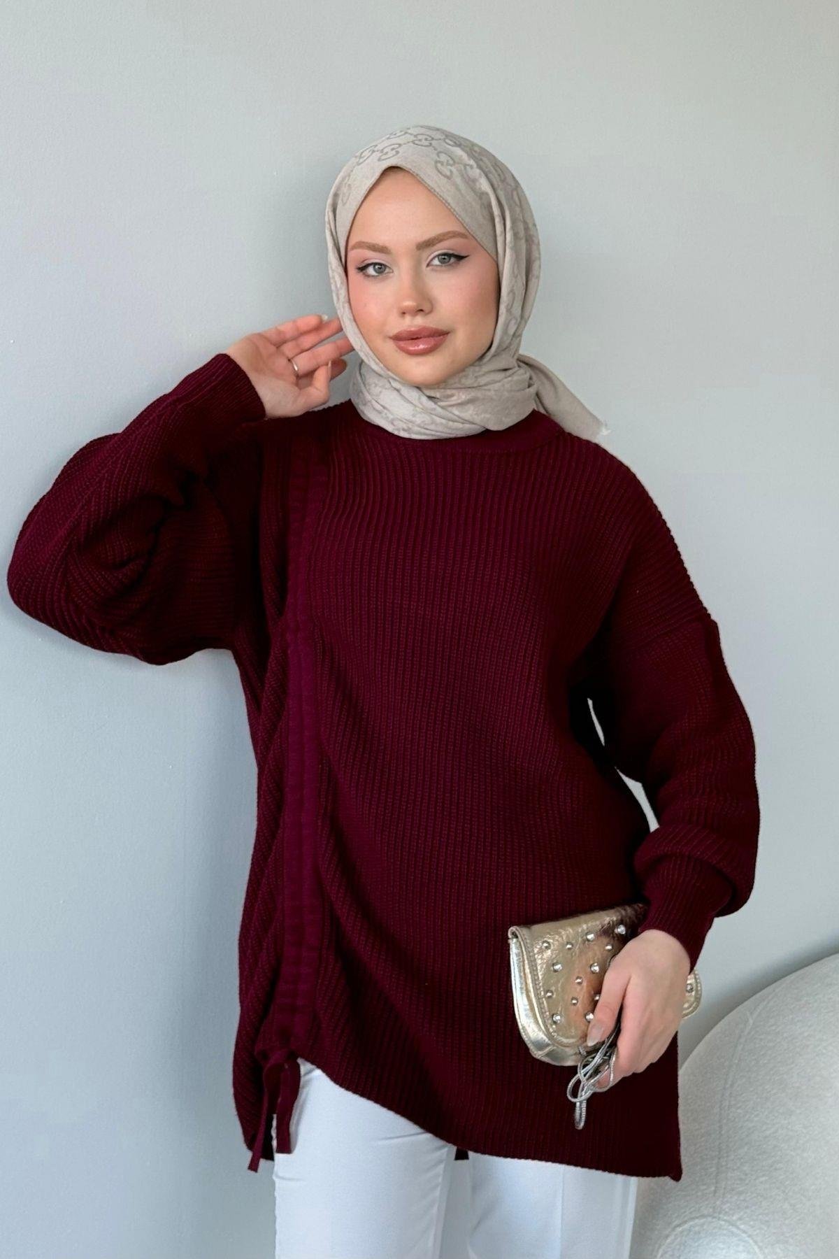 Piraye Kazak Bordo, Fiyatları Haza Moda | Tesettür Giyim | Piraye Kazak Bordo