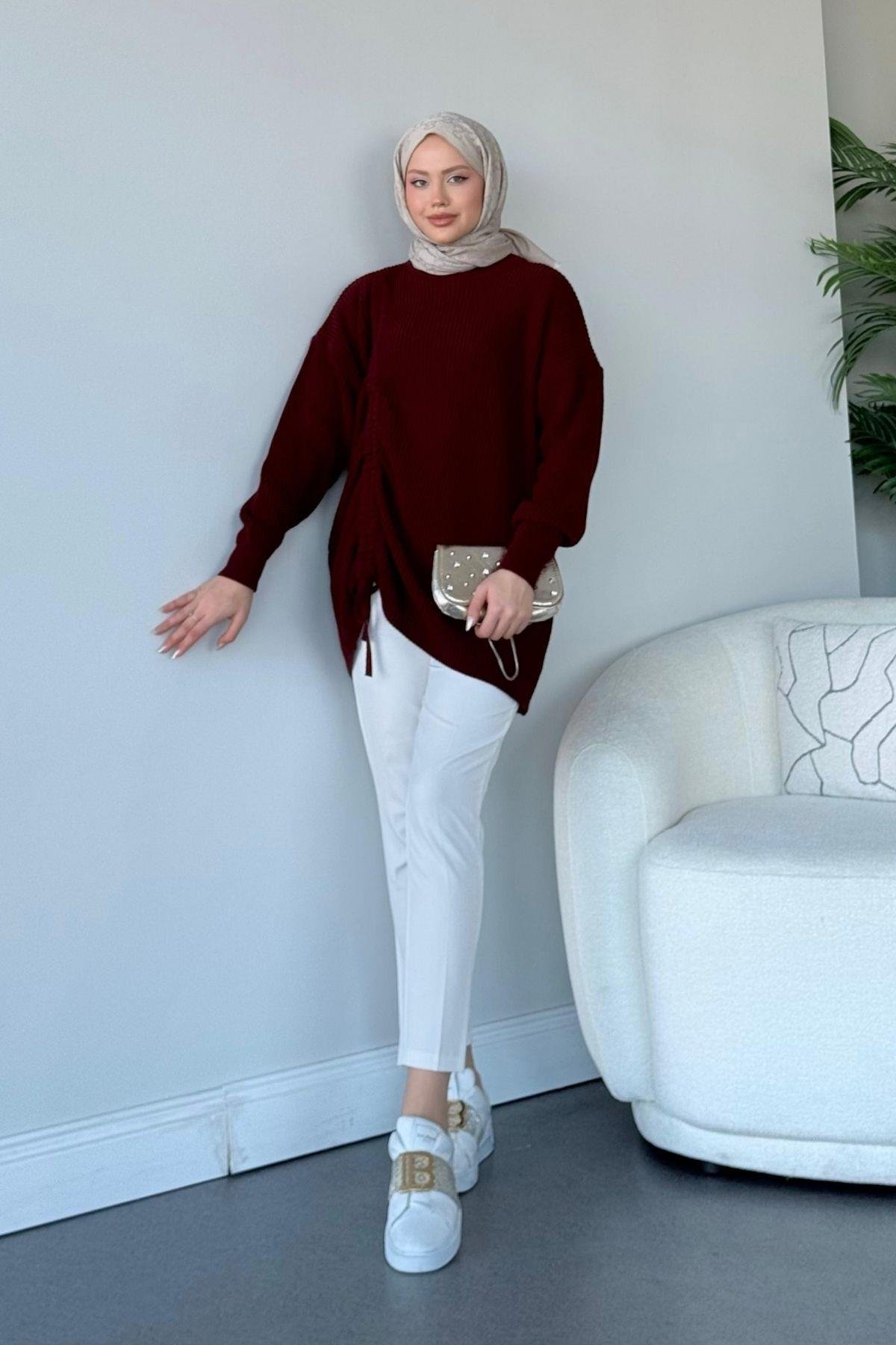 Piraye Kazak Bordo, Fiyatları Haza Moda | Tesettür Giyim | Piraye Kazak Bordo