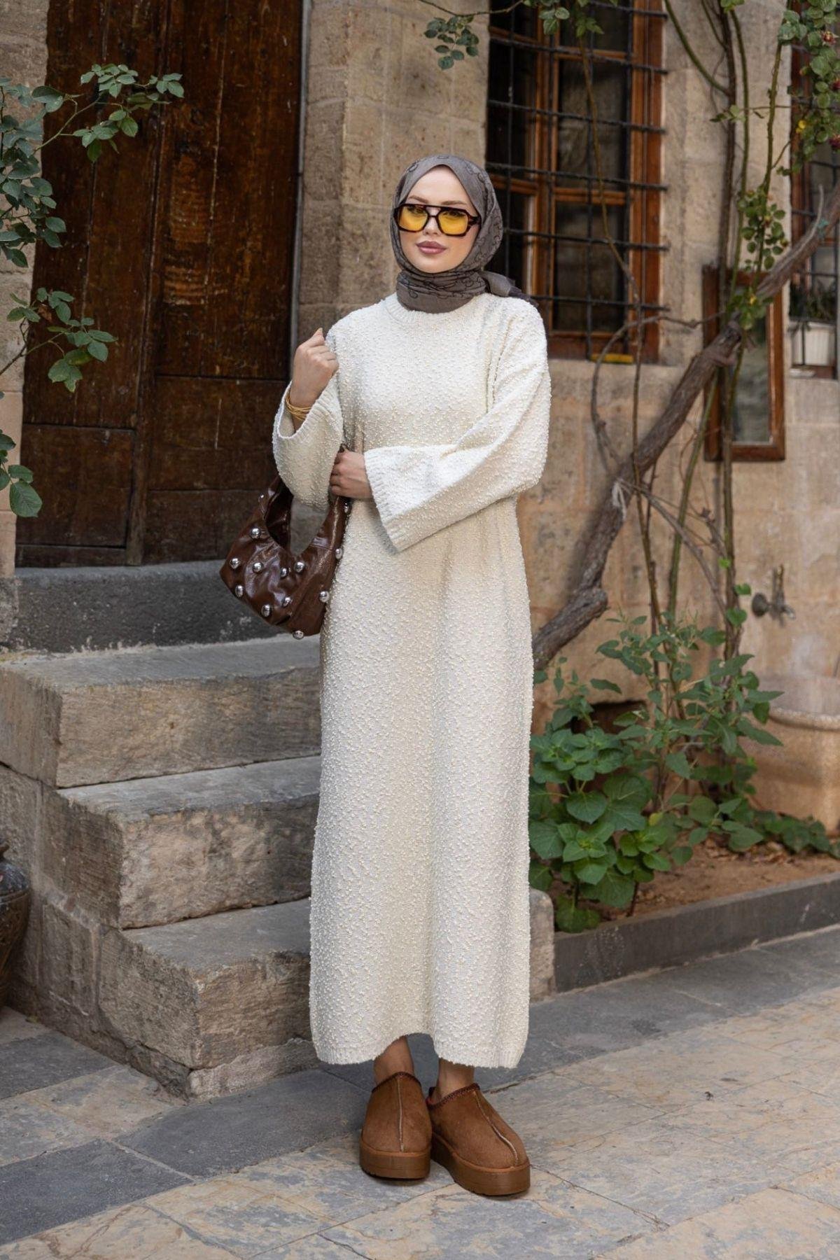 Pıt Pıt Triko Elbise Ekru, Fiyatları Pıt Pıt Triko Elbise Ekru- Haza Moda