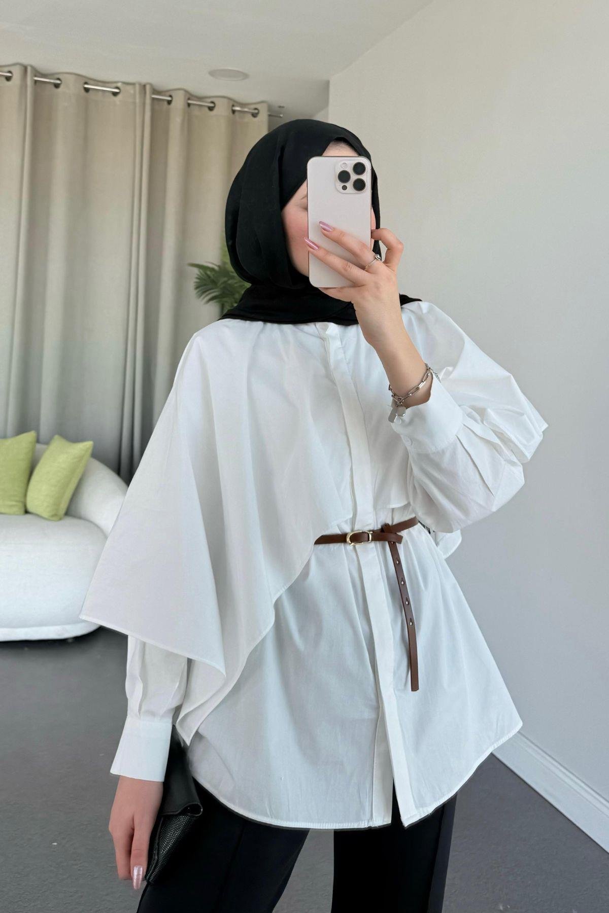 Poplin Pelerinli Gömlek Beyaz, Fiyatları 