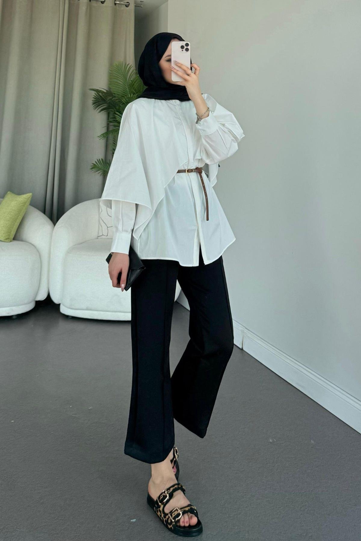 Poplin Pelerinli Gömlek Beyaz, Fiyatları 