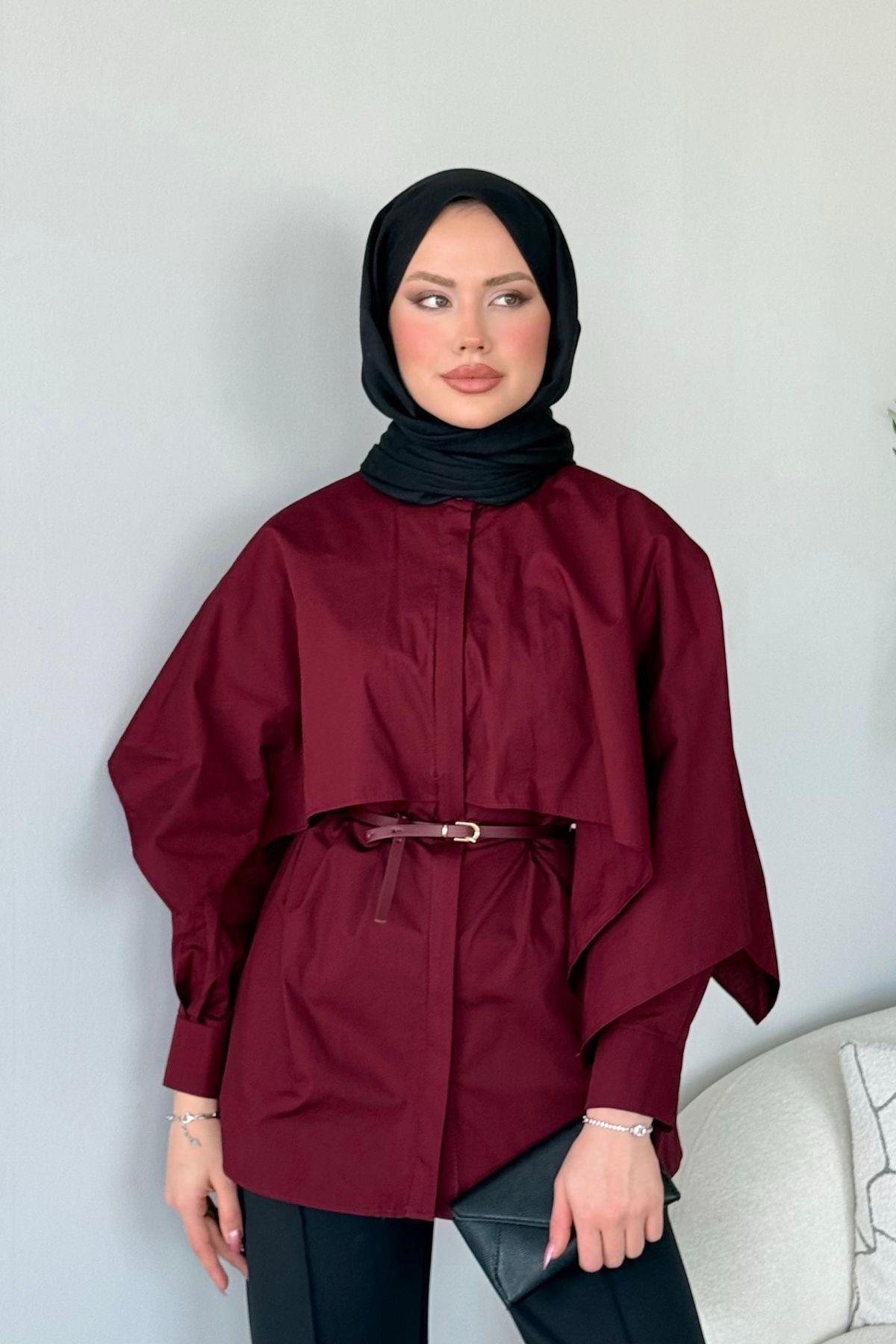 Poplin Pelerinli Gömlek Bordo, Fiyatları 