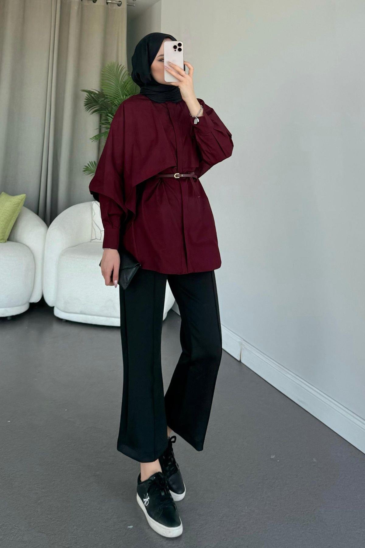 Poplin Pelerinli Gömlek Bordo, Fiyatları 