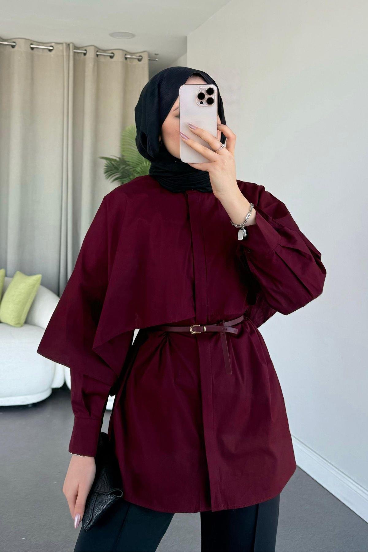 Poplin Pelerinli Gömlek Bordo, Fiyatları 