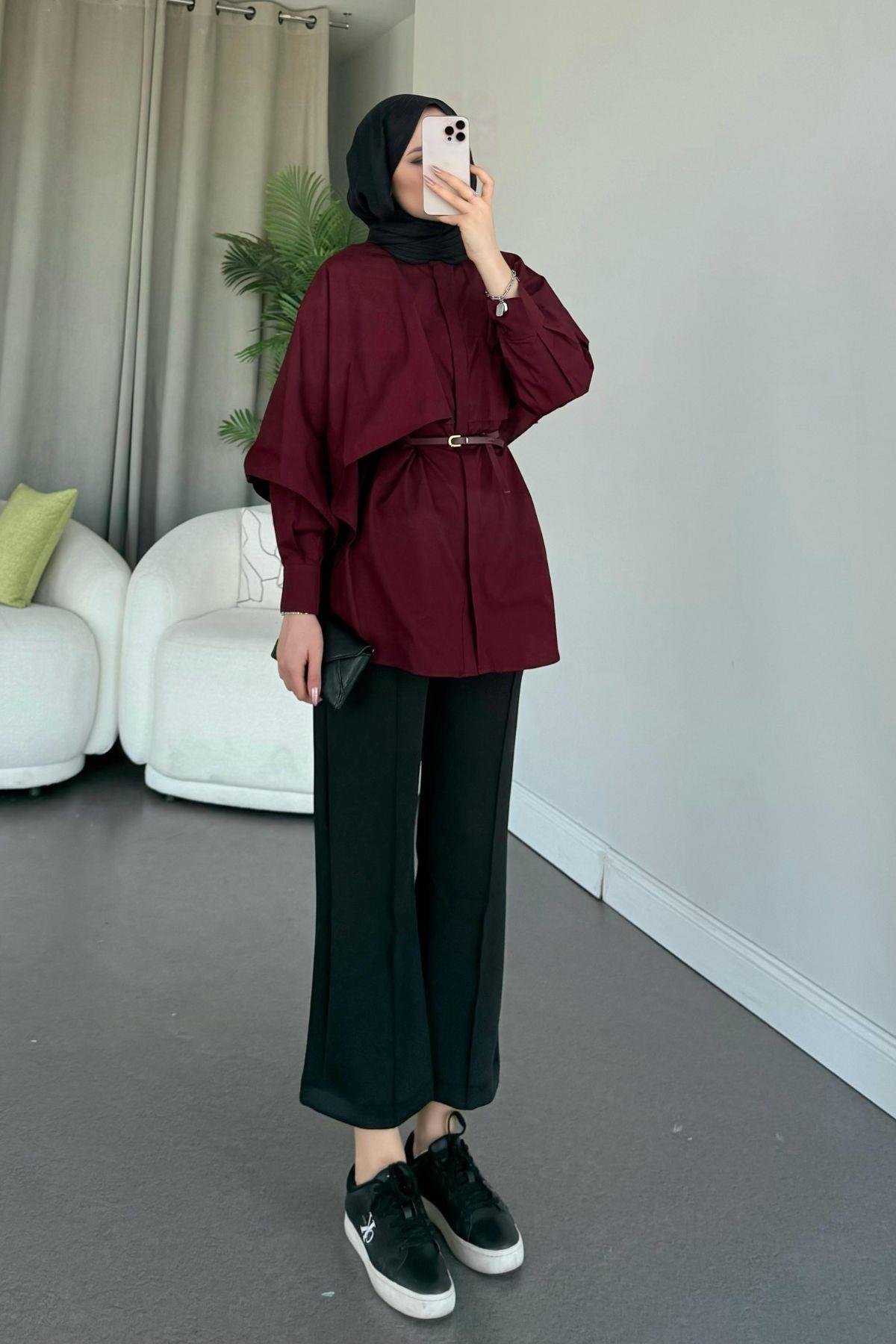 Poplin Pelerinli Gömlek Bordo, Fiyatları 