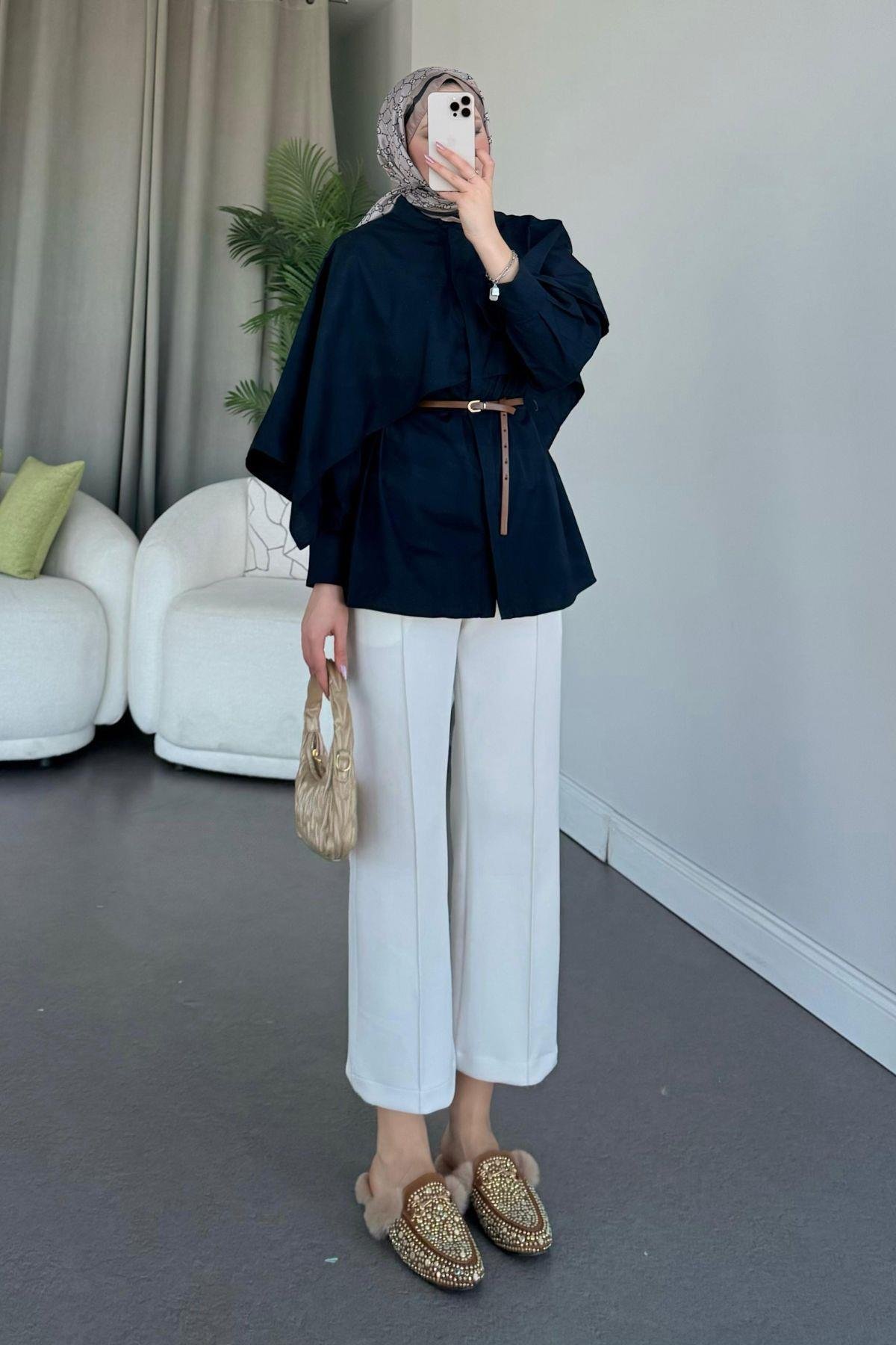 Poplin Pelerinli Gömlek Lacivert, Fiyatları 