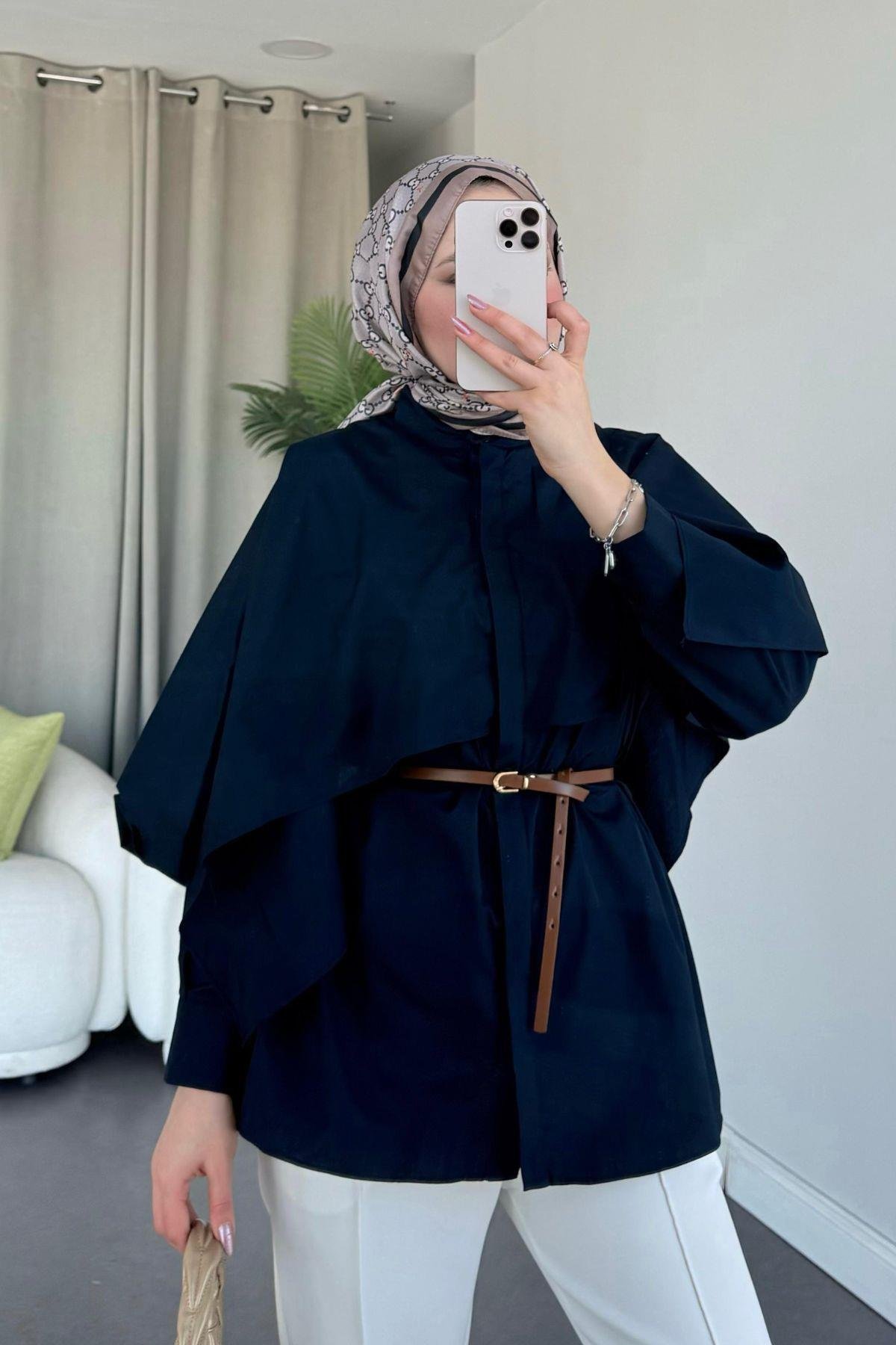 Poplin Pelerinli Gömlek Lacivert, Fiyatları 