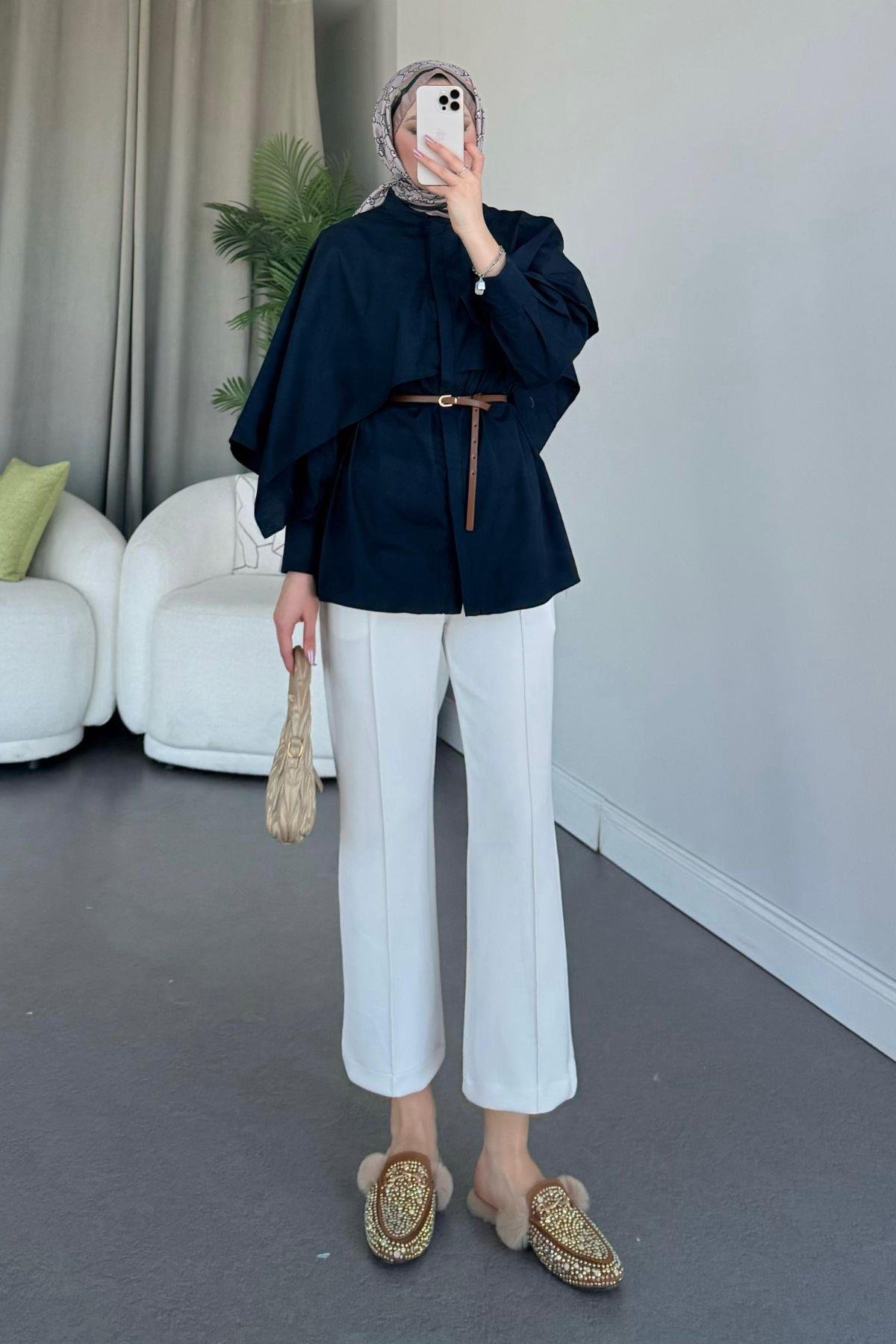 Poplin Pelerinli Gömlek Lacivert, Fiyatları 