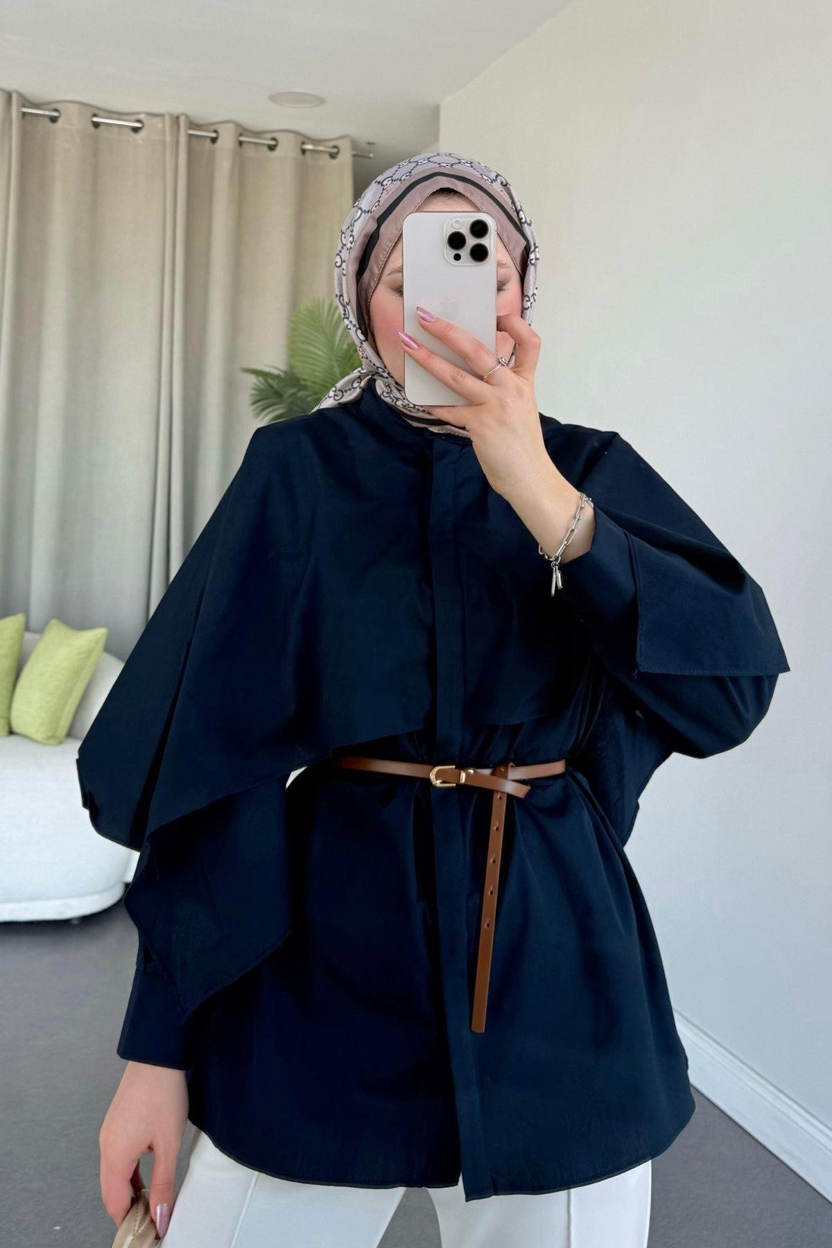 Poplin Pelerinli Gömlek Lacivert, Fiyatları 