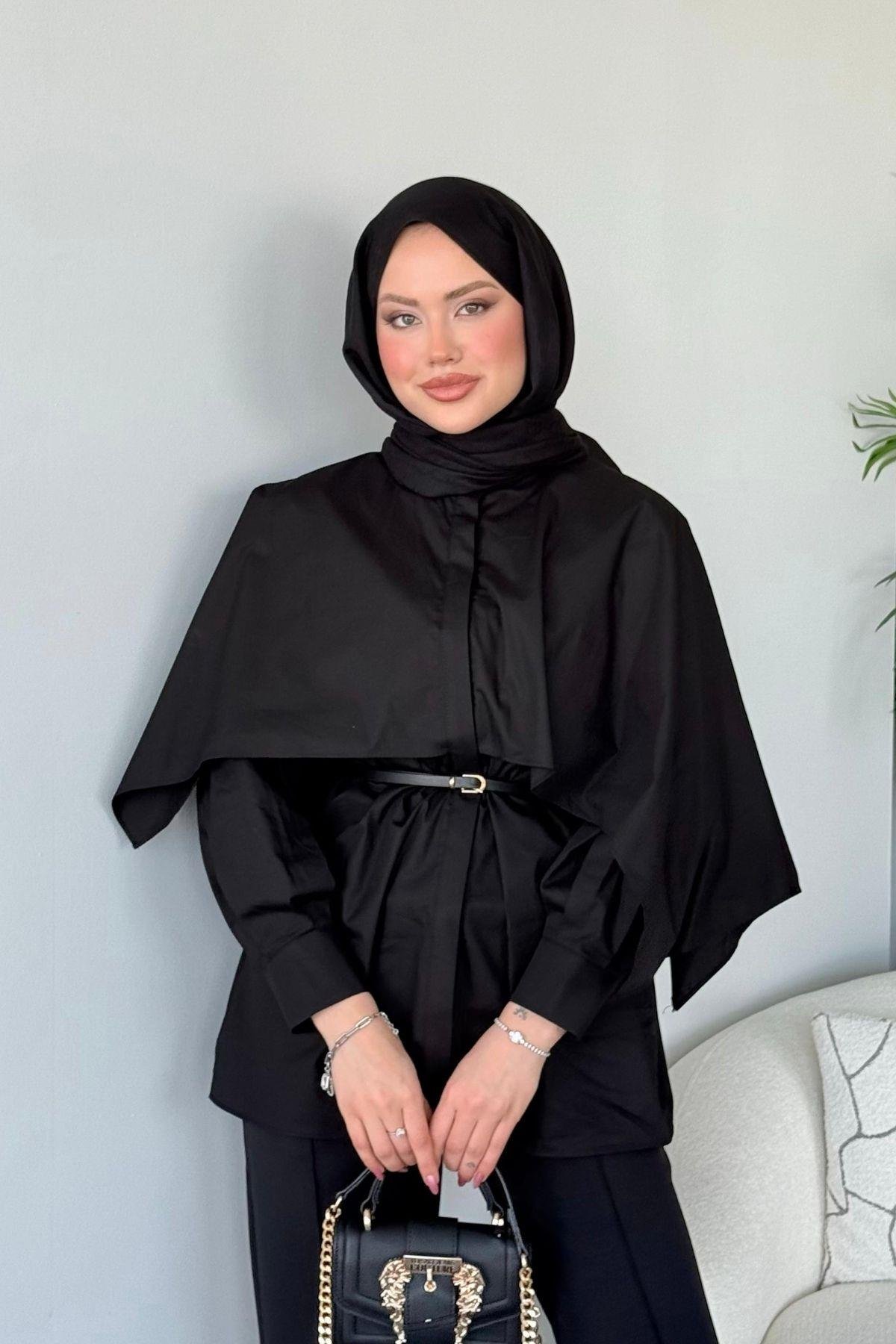 Poplin Pelerinli Gömlek Siyah, Fiyatları 