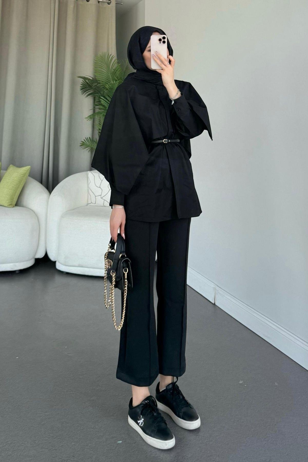 Poplin Pelerinli Gömlek Siyah, Fiyatları 