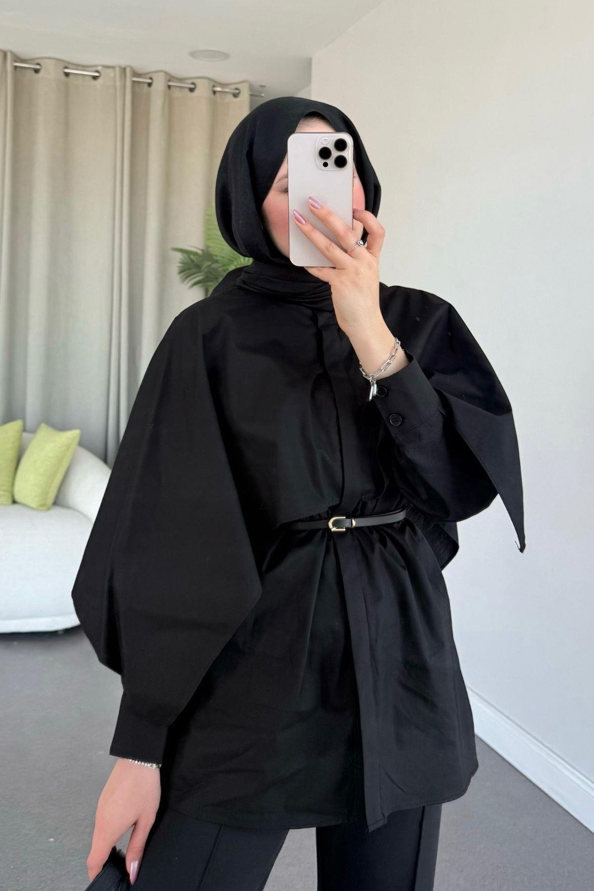 Poplin Pelerinli Gömlek Siyah, Fiyatları 