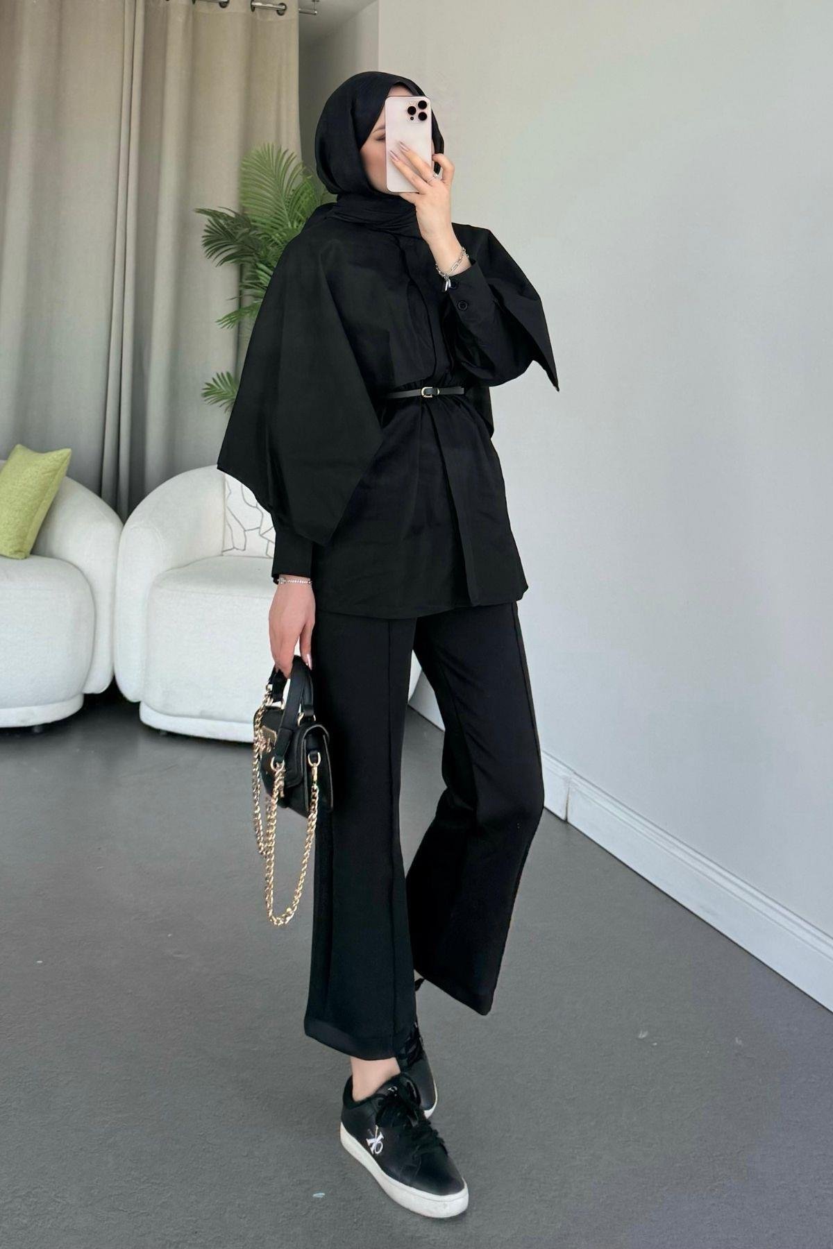 Poplin Pelerinli Gömlek Siyah, Fiyatları 