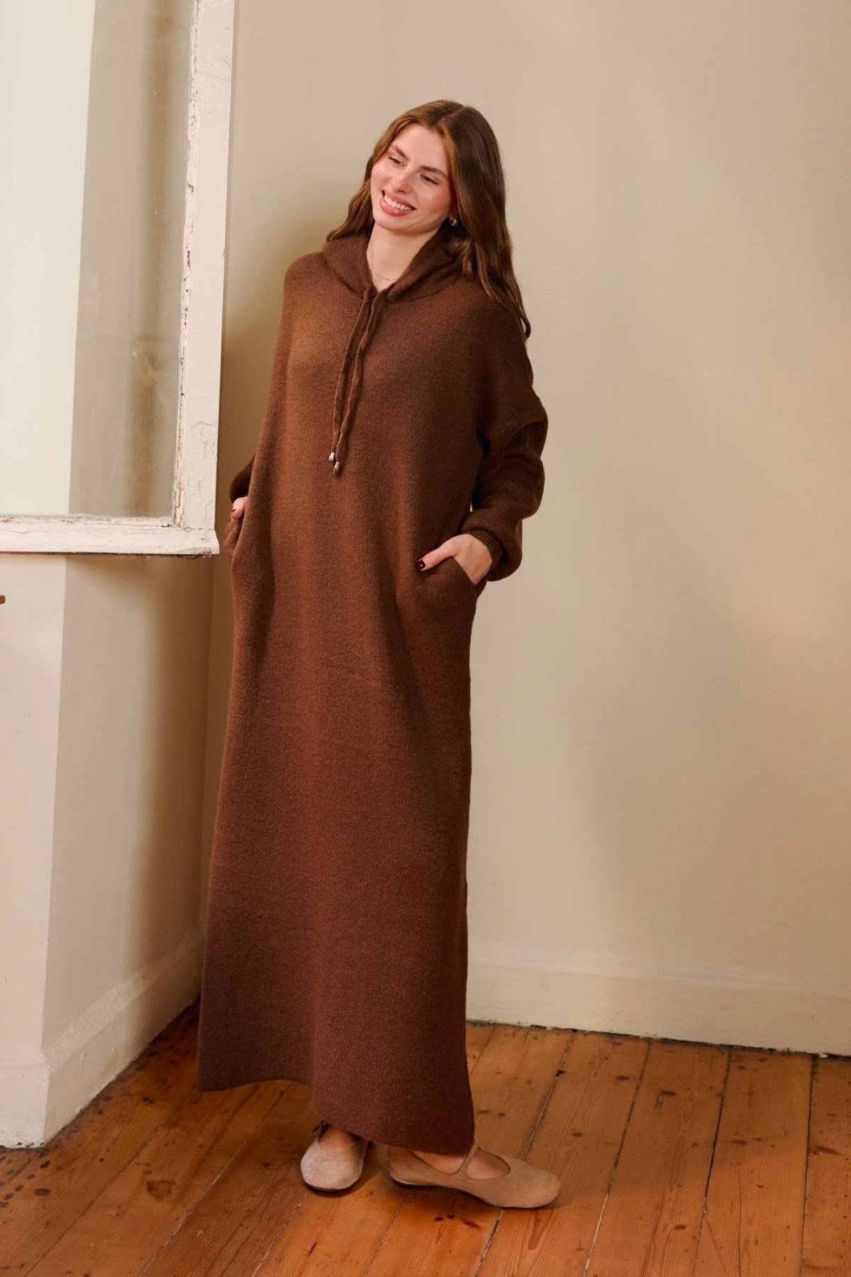 Premium Kapşonlu Sweat Elbise Acı Kahve, Fiyatları 