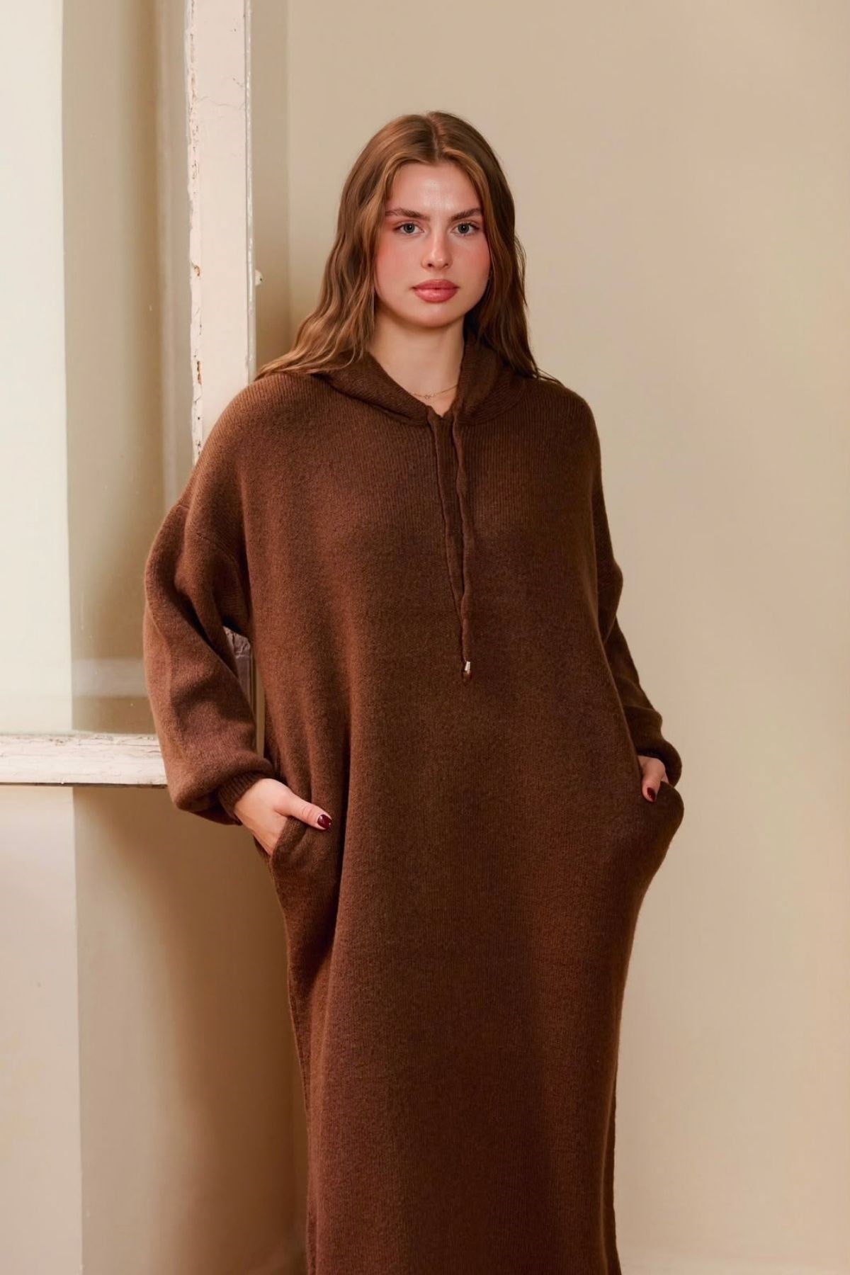 Premium Kapşonlu Sweat Elbise Acı Kahve, Fiyatları 