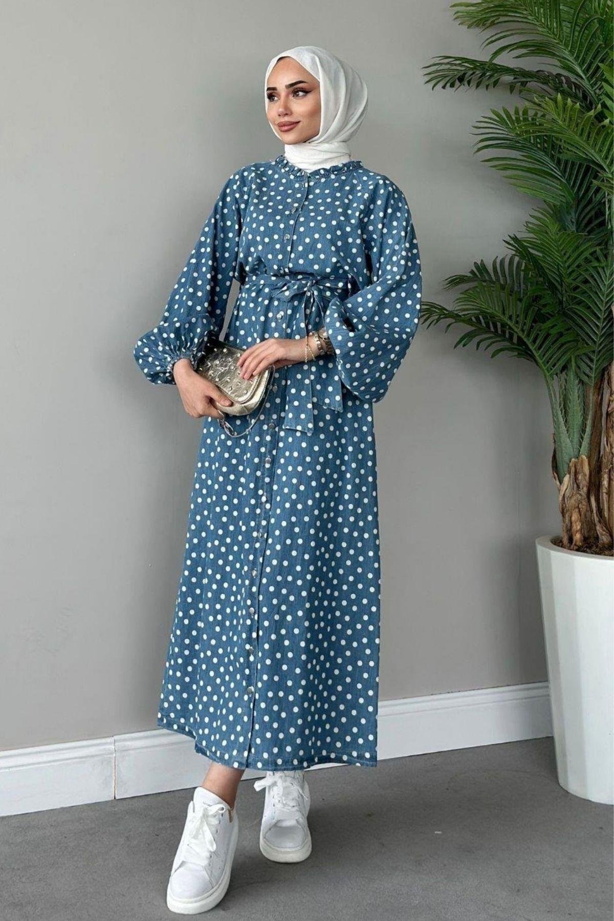 Puantiye Kot Elbise Mavi, Fiyatları 