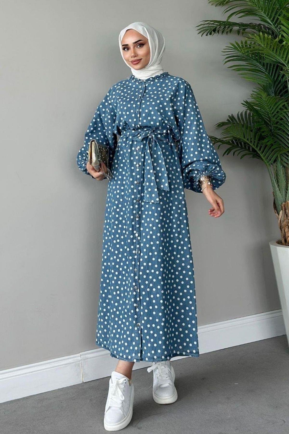 Puantiye Kot Elbise Mavi, Fiyatları 