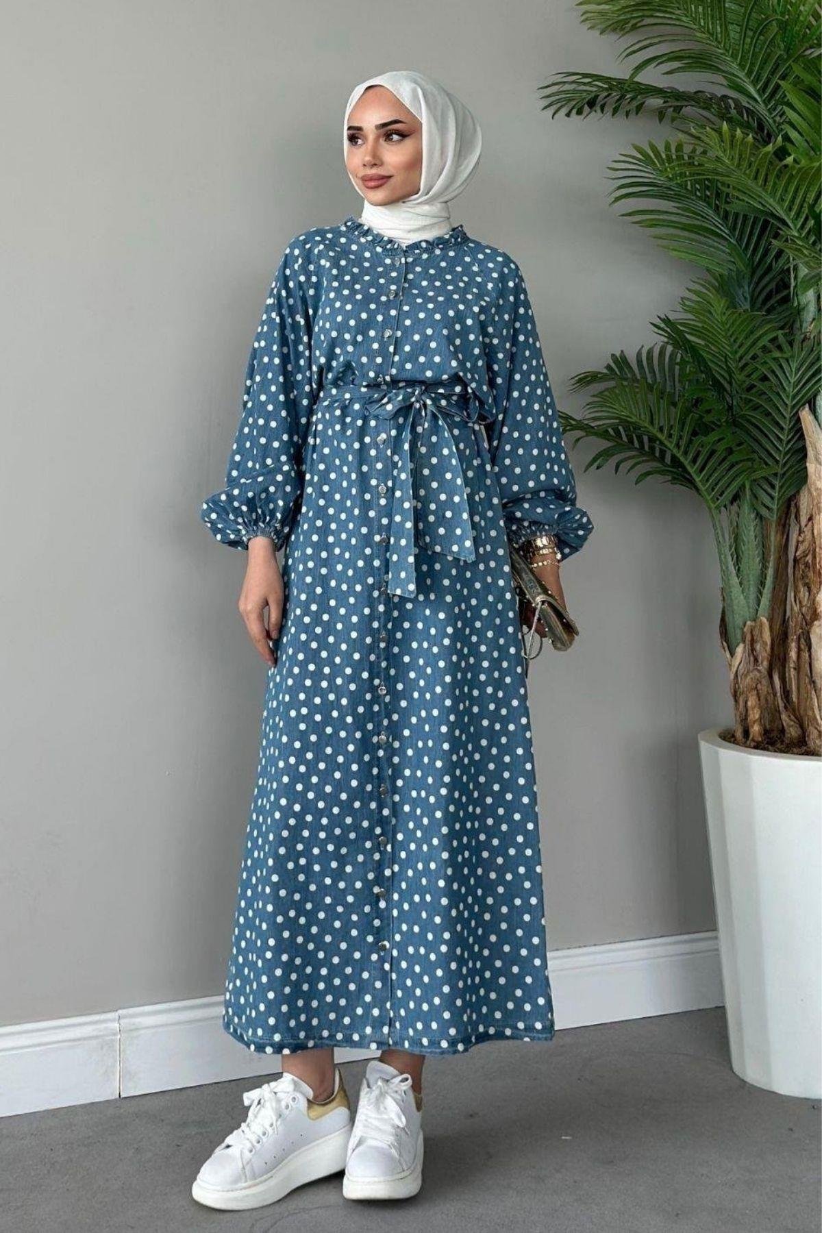 Puantiye Kot Elbise Mavi, Fiyatları 