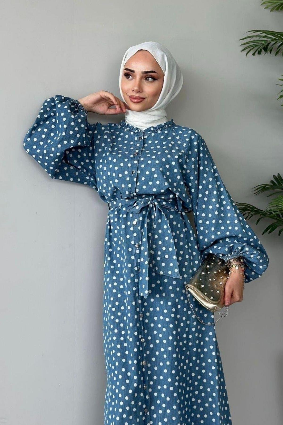 Puantiye Kot Elbise Mavi, Fiyatları 