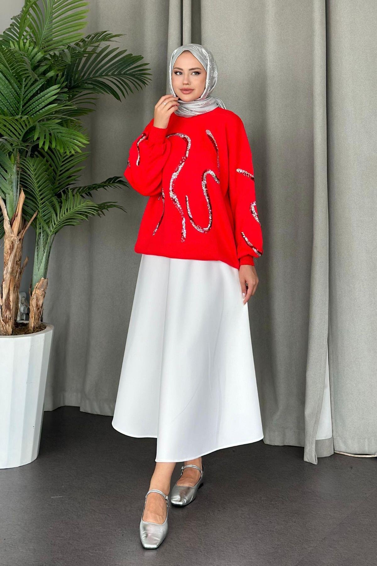 Pullu Triko Tunik Kırmızı, Fiyatları 