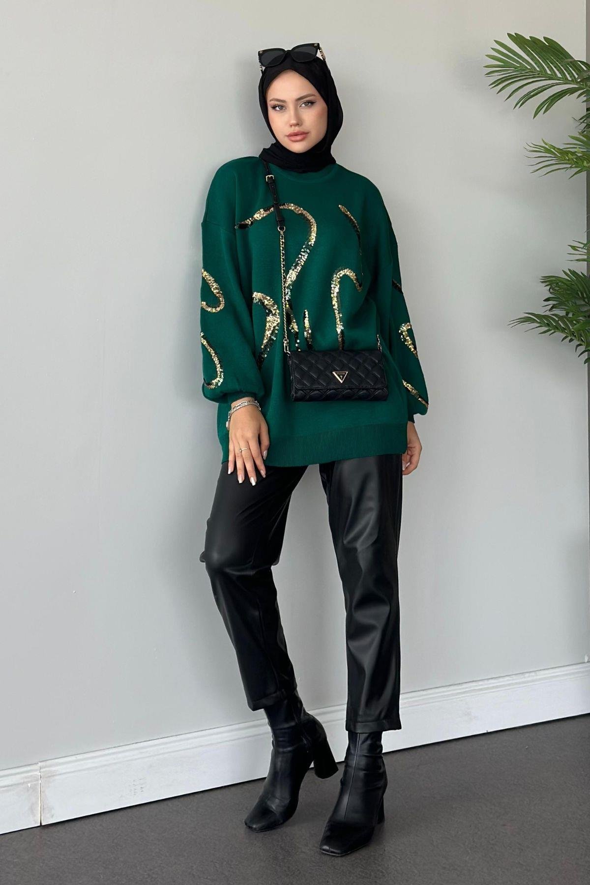 Pullu Triko Tunik Zümrüt, Fiyatları 