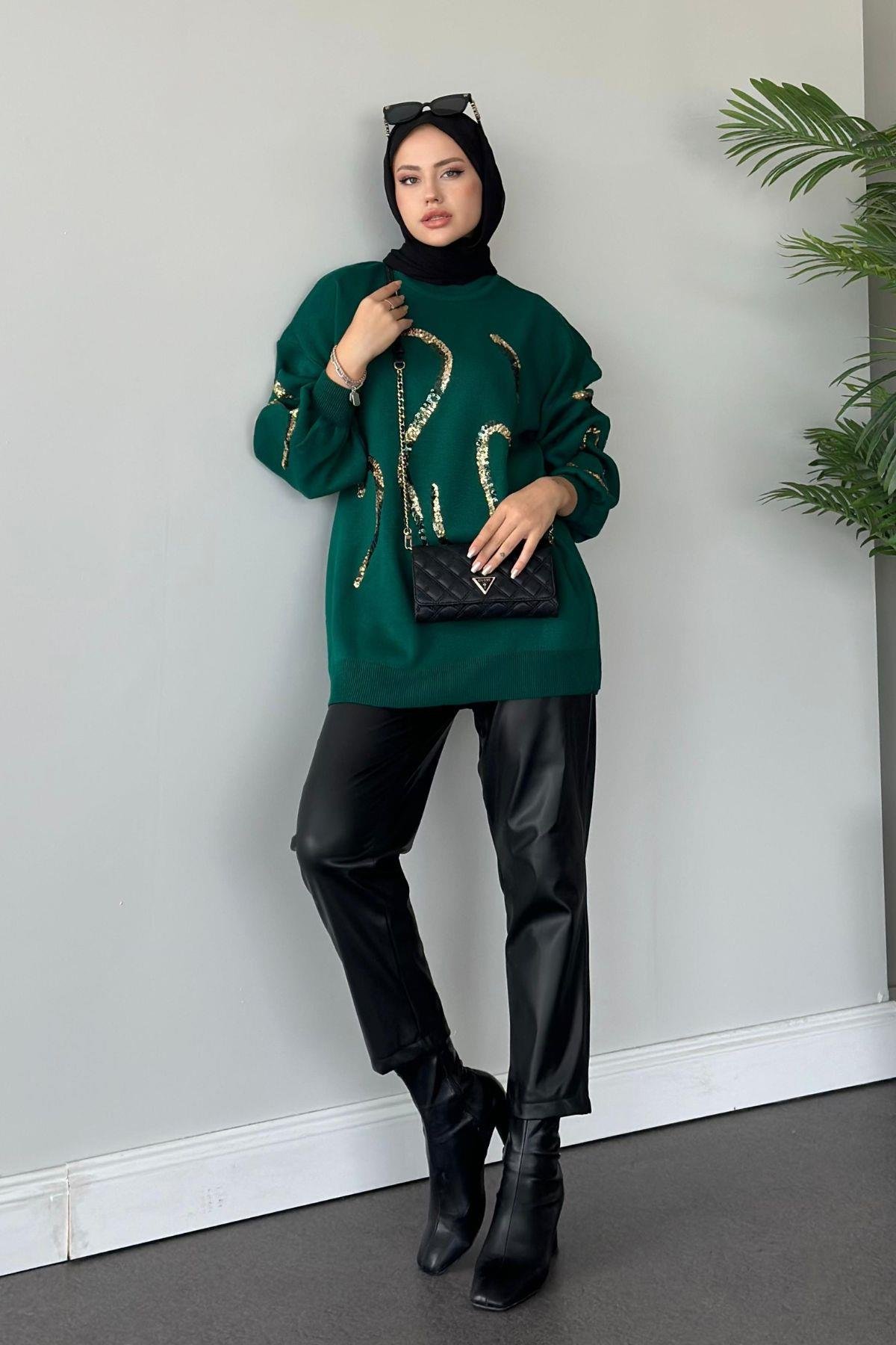 Pullu Triko Tunik Zümrüt, Fiyatları 