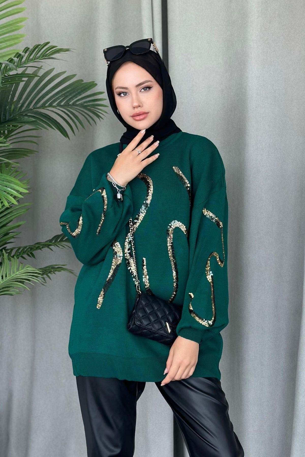 Pullu Triko Tunik Zümrüt, Fiyatları 