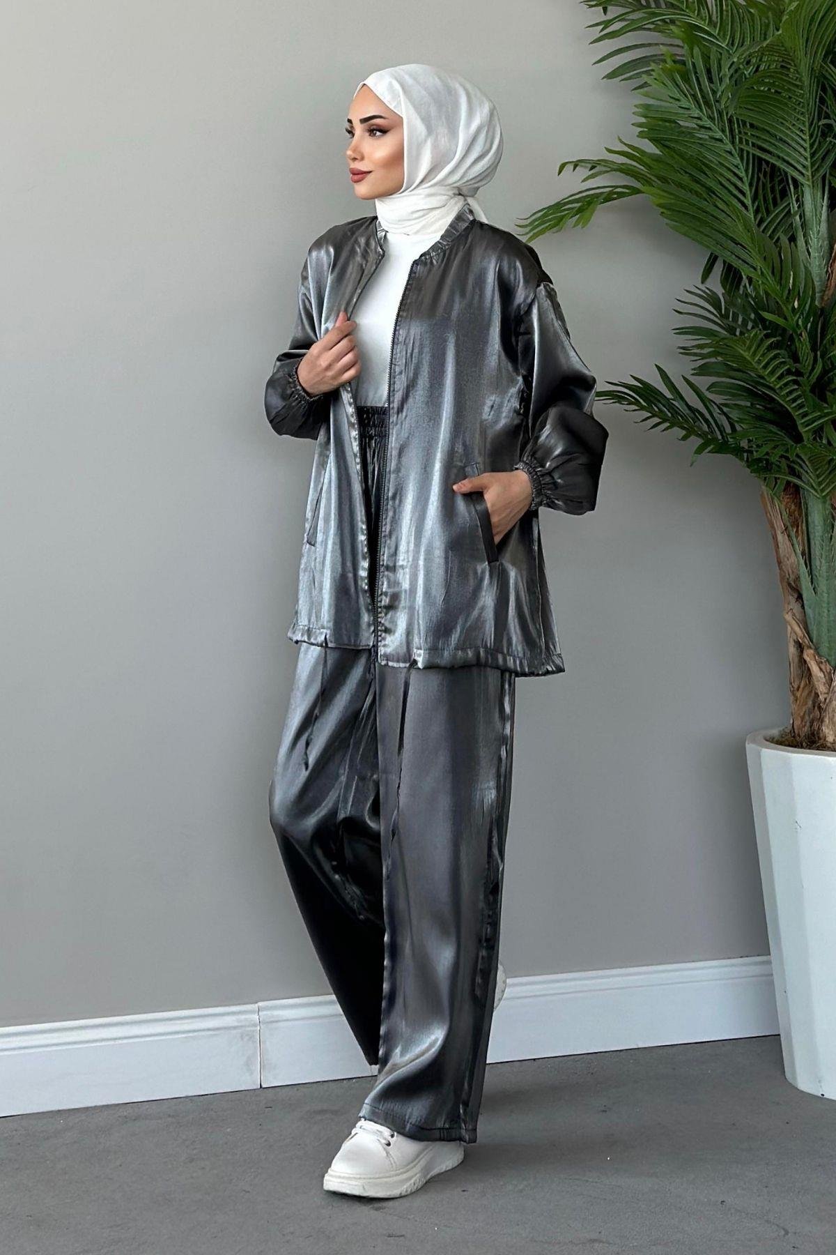 Quince Fermuarlı Takım Füme, Fiyatları Haza Moda | Tesettür Giyim | Quince Fermuarlı Takım Füme