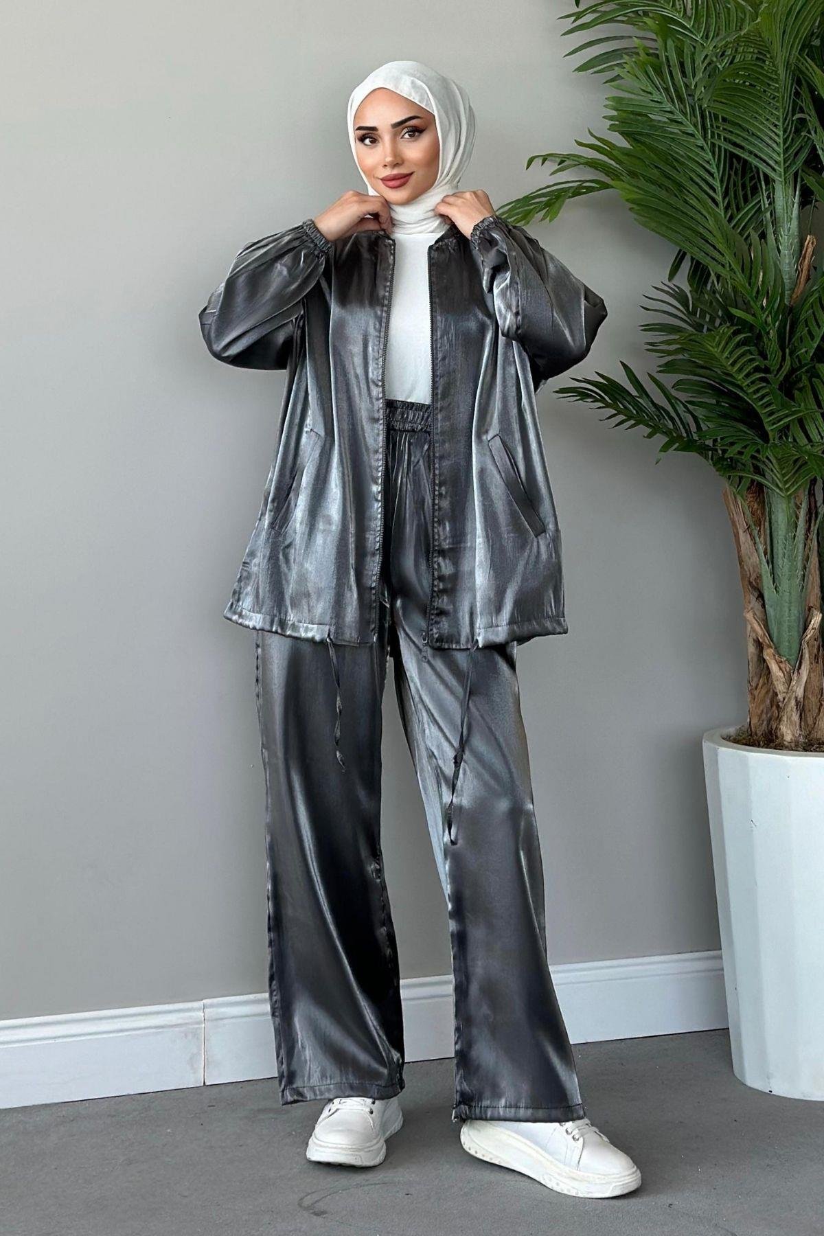 Quince Fermuarlı Takım Füme, Fiyatları Haza Moda | Tesettür Giyim | Quince Fermuarlı Takım Füme