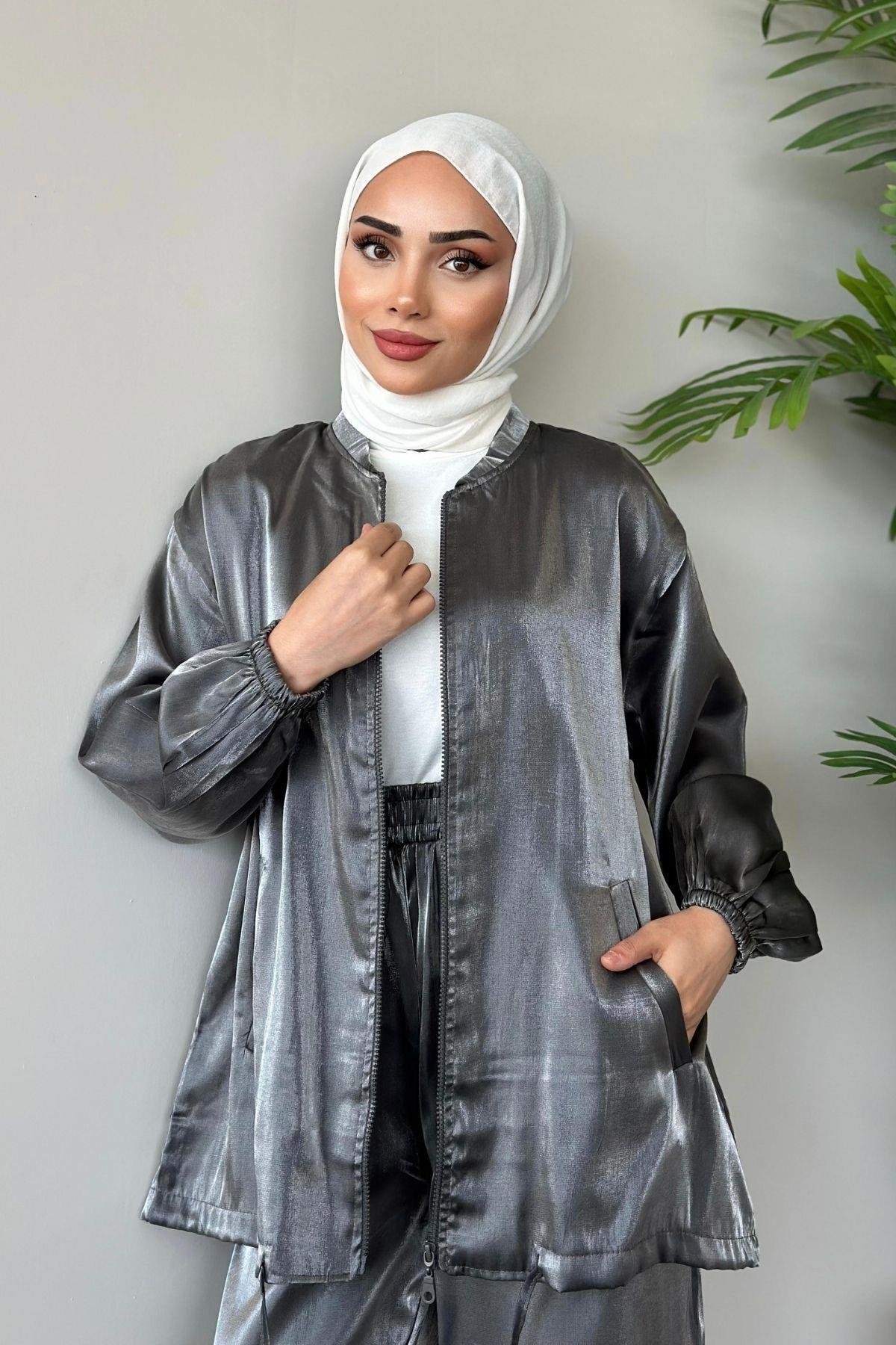 Quince Fermuarlı Takım Füme, Fiyatları Haza Moda | Tesettür Giyim | Quince Fermuarlı Takım Füme